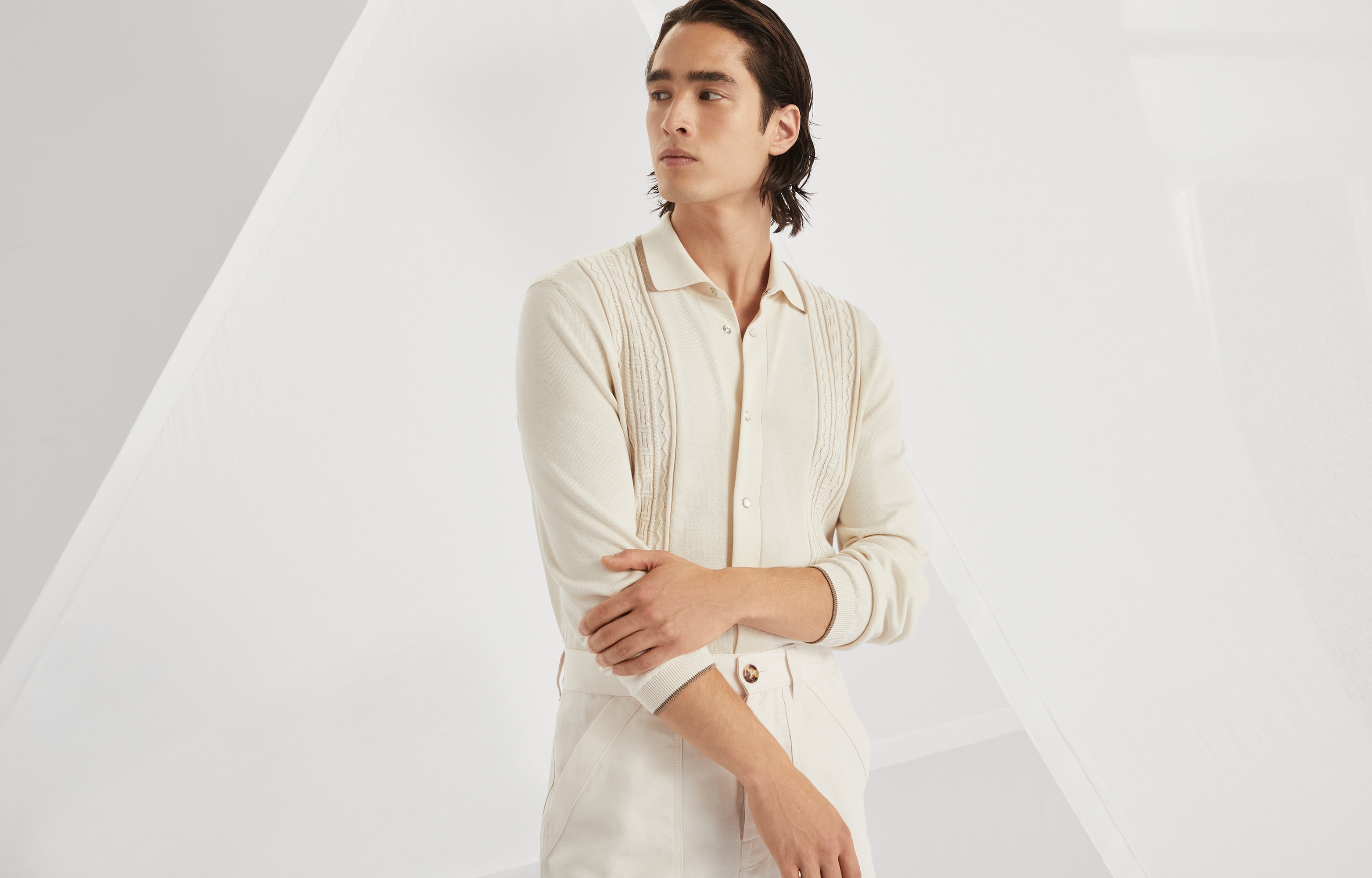 Cotton geometric jacquard knit shirt - 6