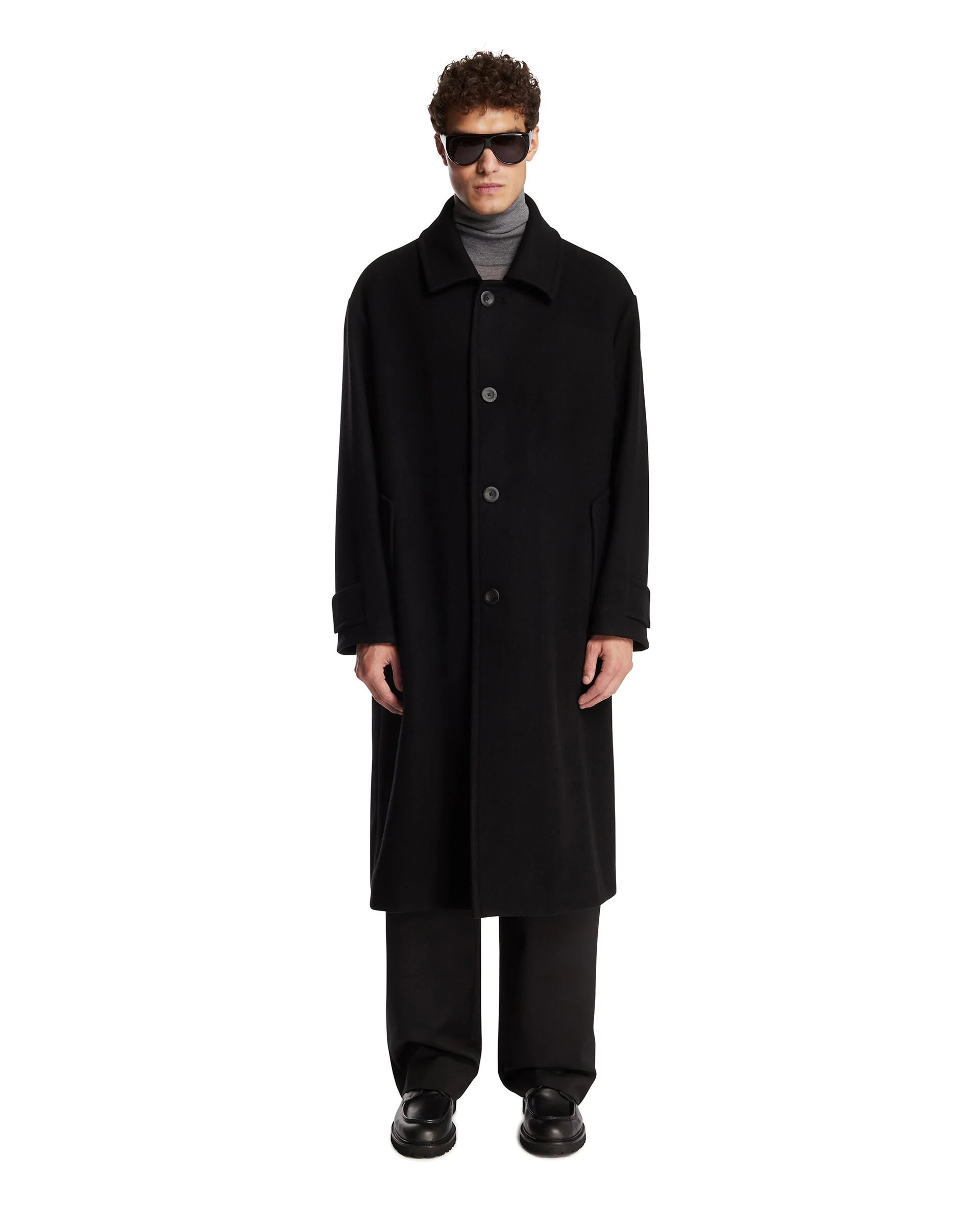 Black Long Wool Coat - 1