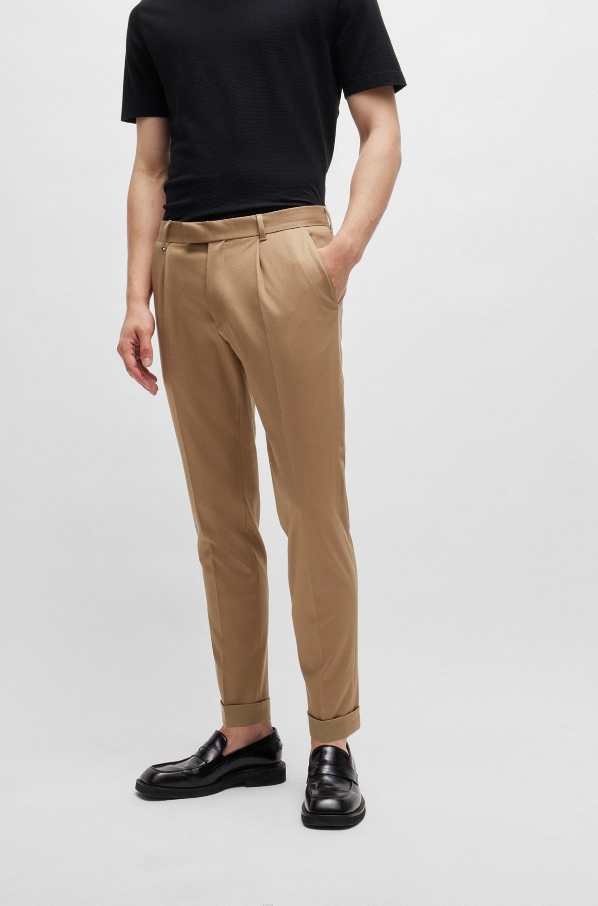 RELAXED-FIT TROUSERS IN STRETCH FABRIC WITH PLEAT FRONT - 2