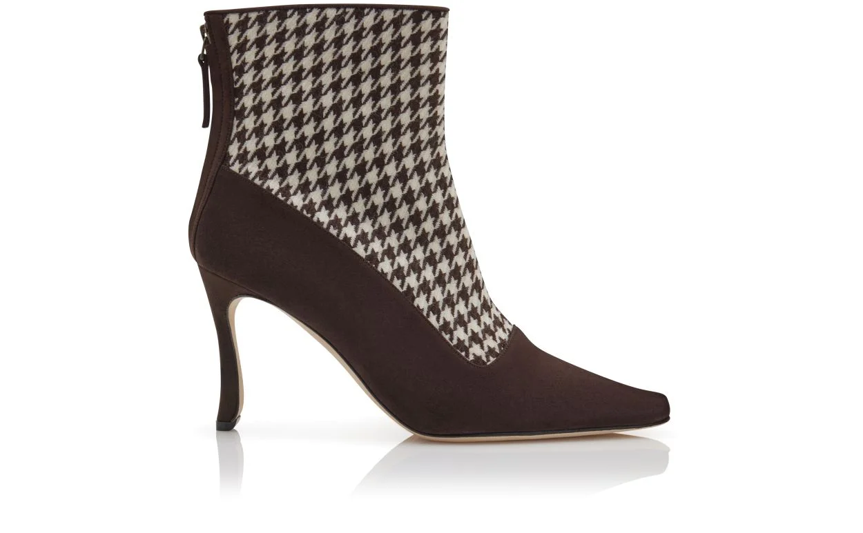 Dark Brown and Cream Wool Ankle Boots - 1