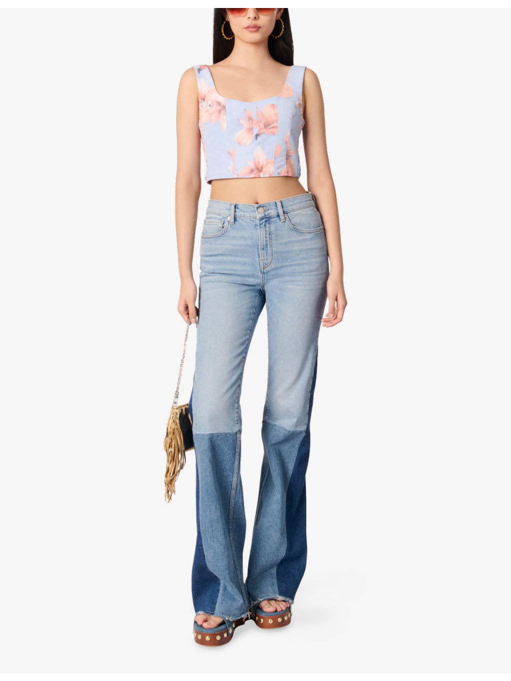 Floral-Print Cropped Taffeta Bustier Top - 2