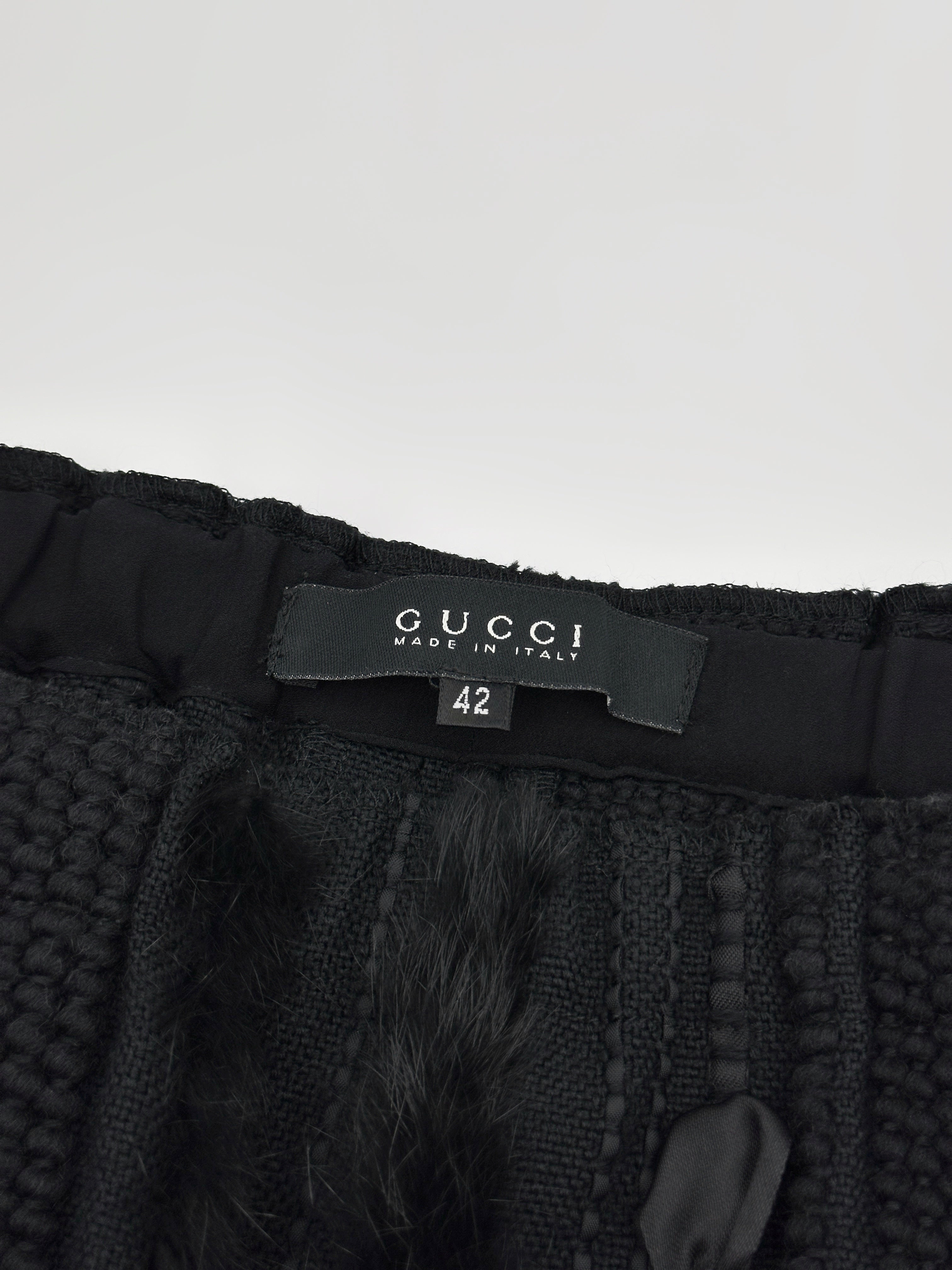 Gucci Fall 2002 Tom Ford Ribbon Wool Fur Midi Dress 42 - 16