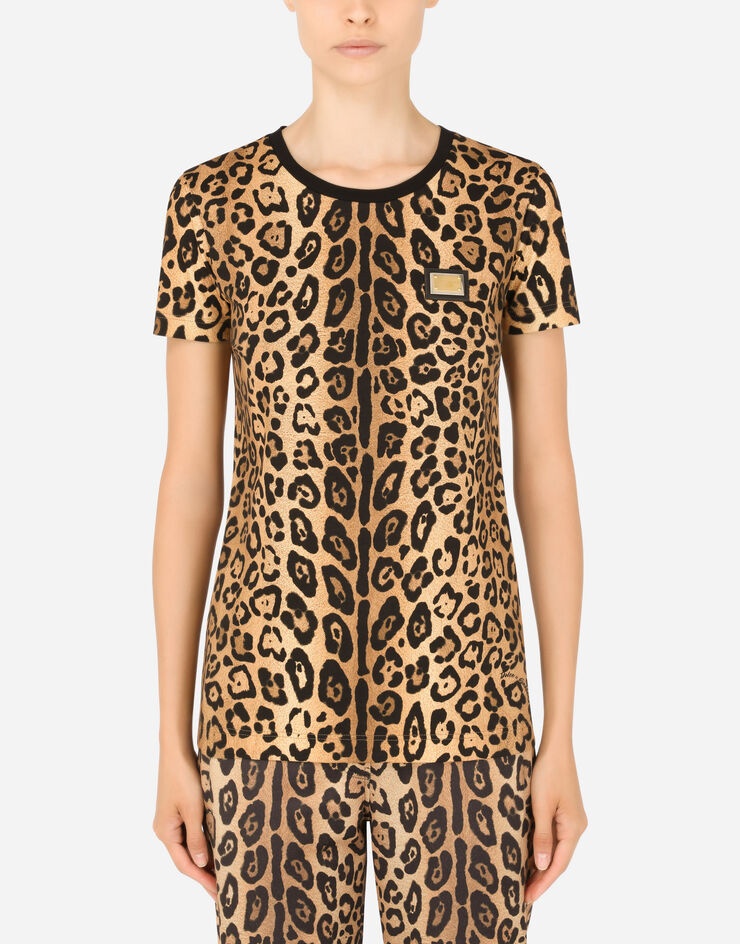 Short-sleeved leopard-print jersey T-shirt - 1