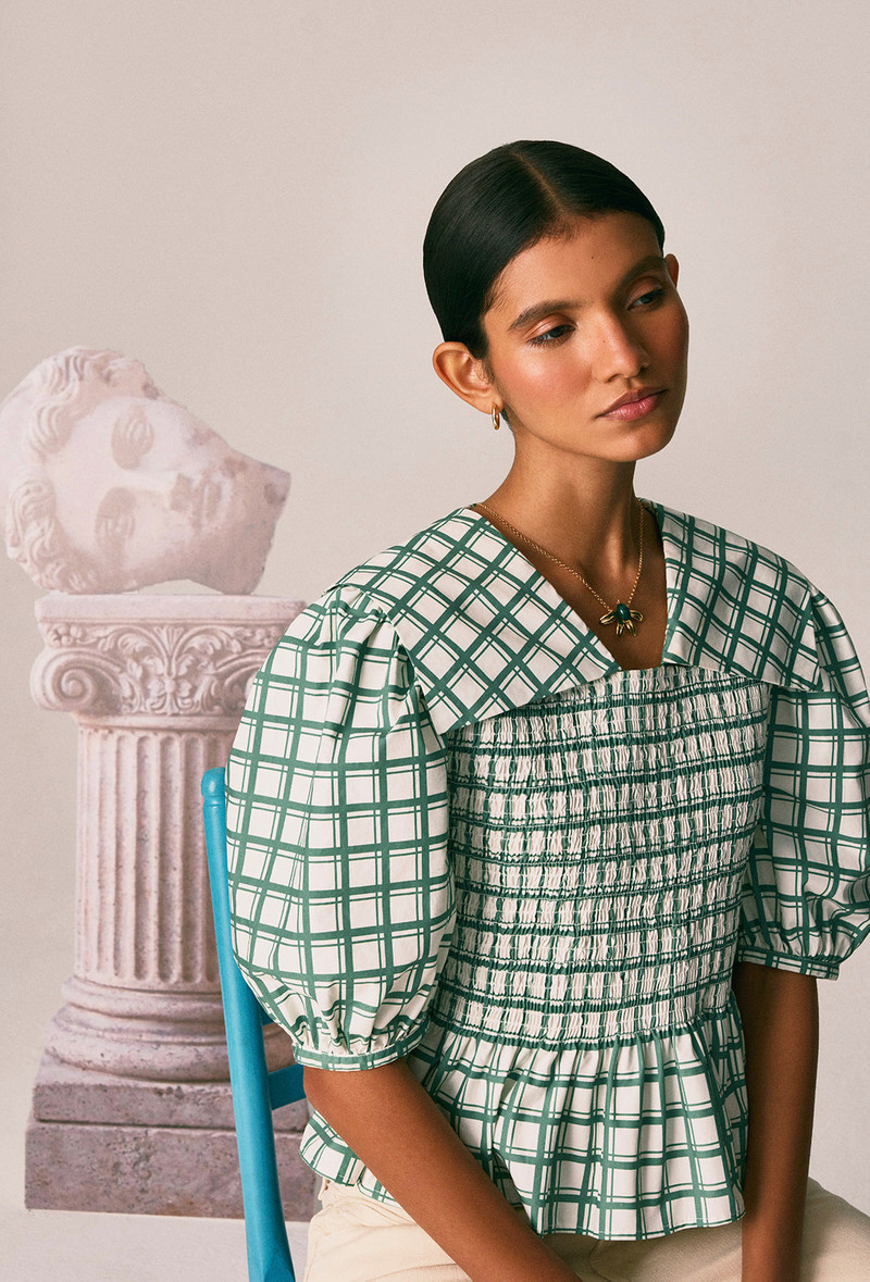 Rowan Blouse - Leaf Green Check 1