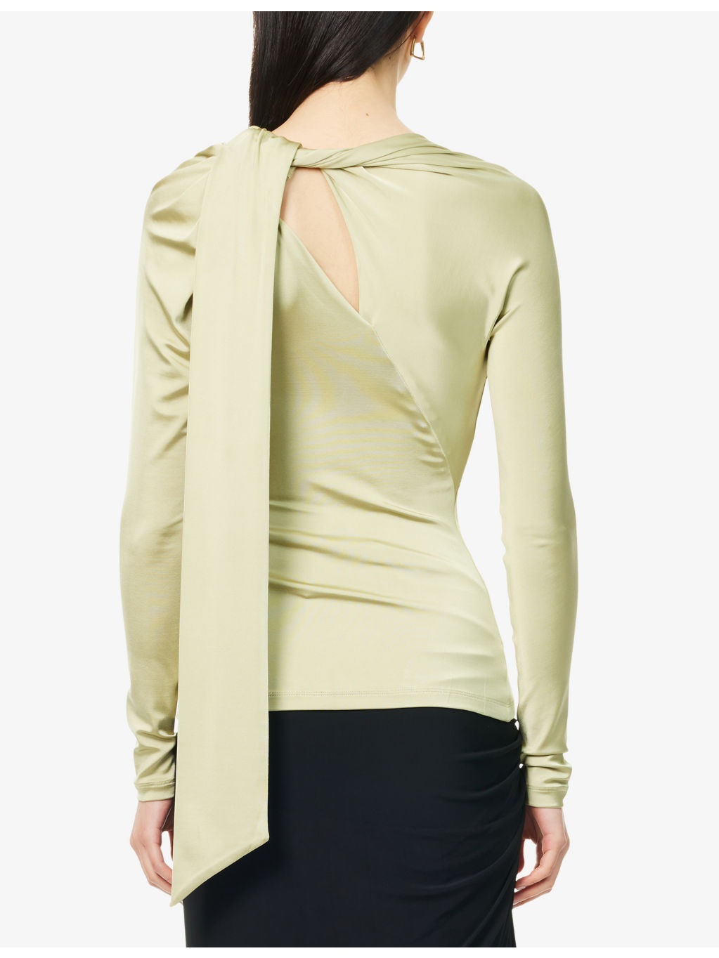 Twisted-Panels Long-Sleeves Stretch-Woven Top - 4