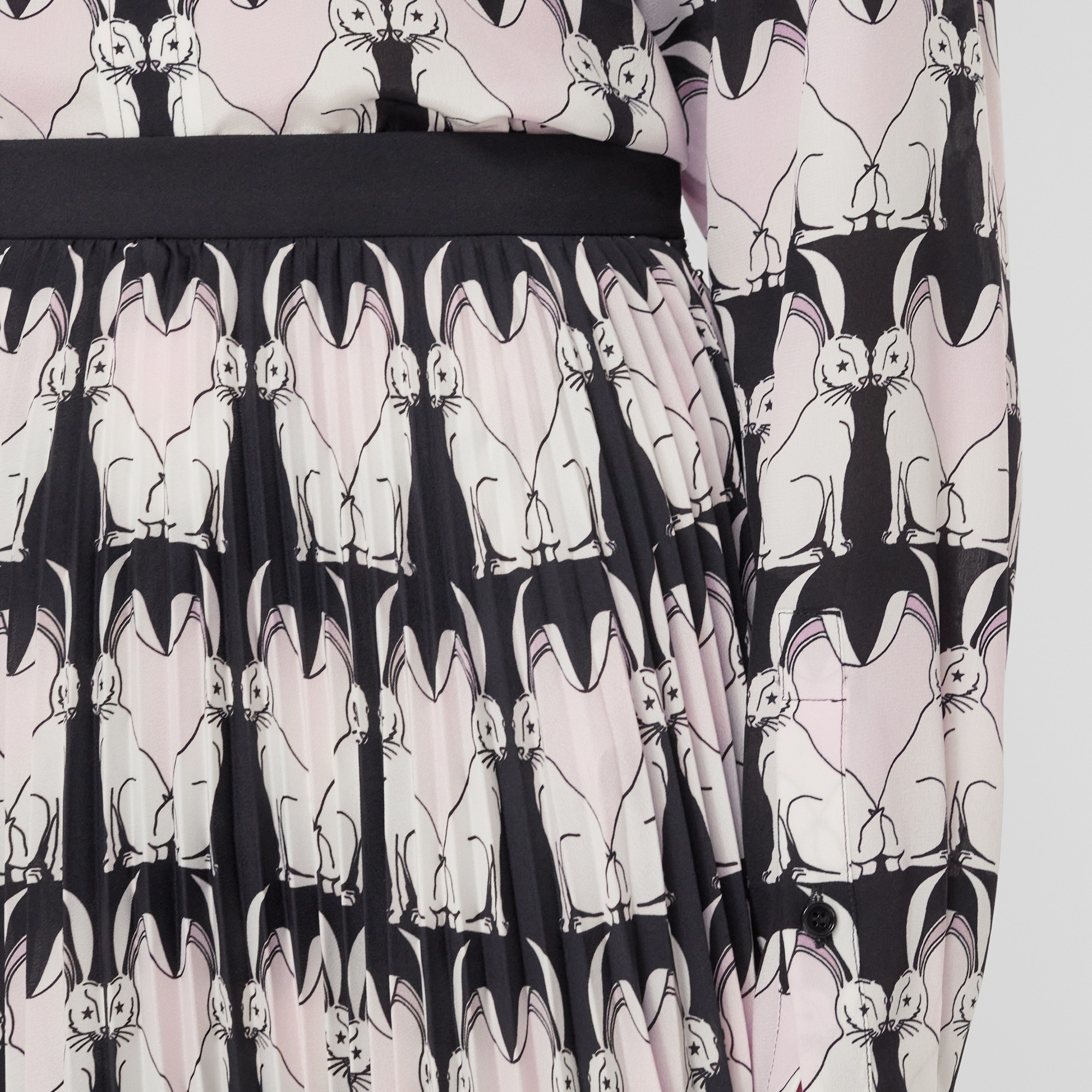 Rabbit Print Pleated Crepe de Chine Skirt - 2