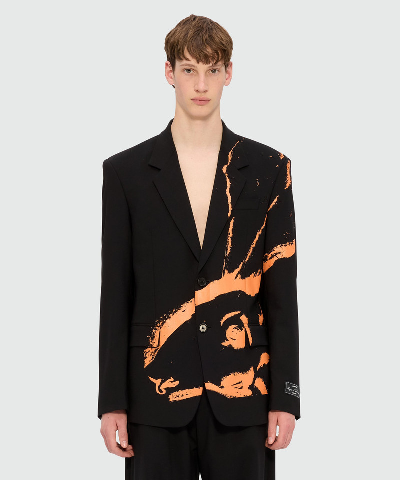 MSGM Black single-breasted jacket in cool wool with "Sketched Bunnies" print outlook