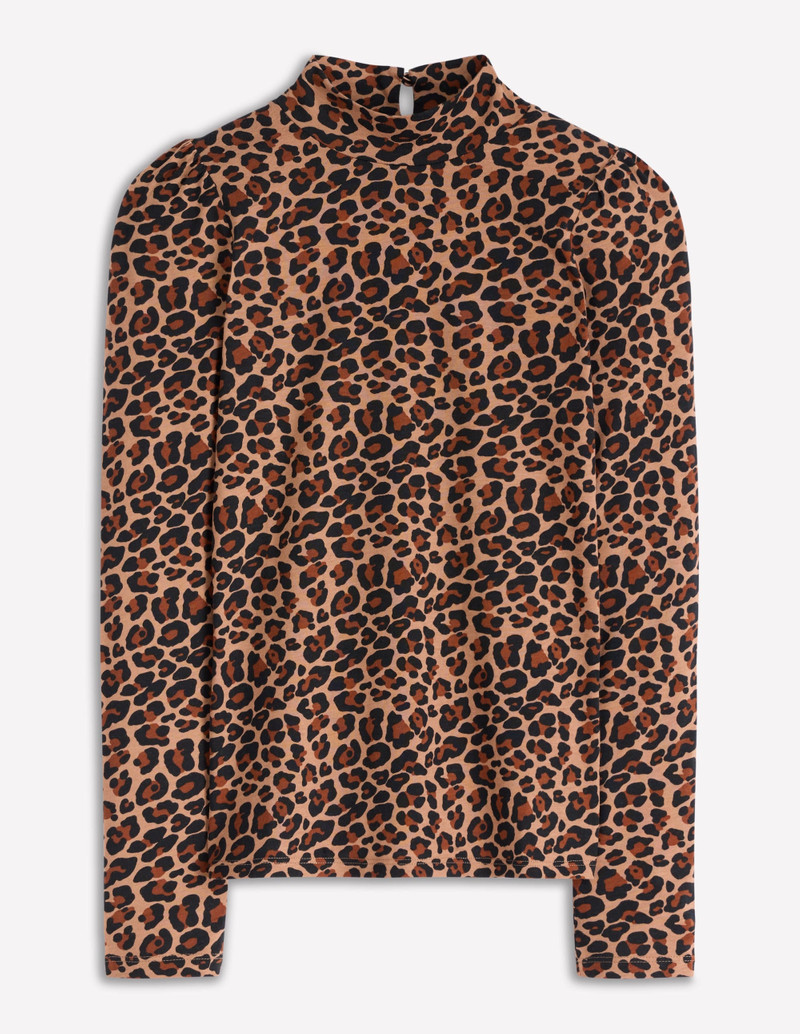 Puff Shoulder Jersey Top-Cheetah Spot 1