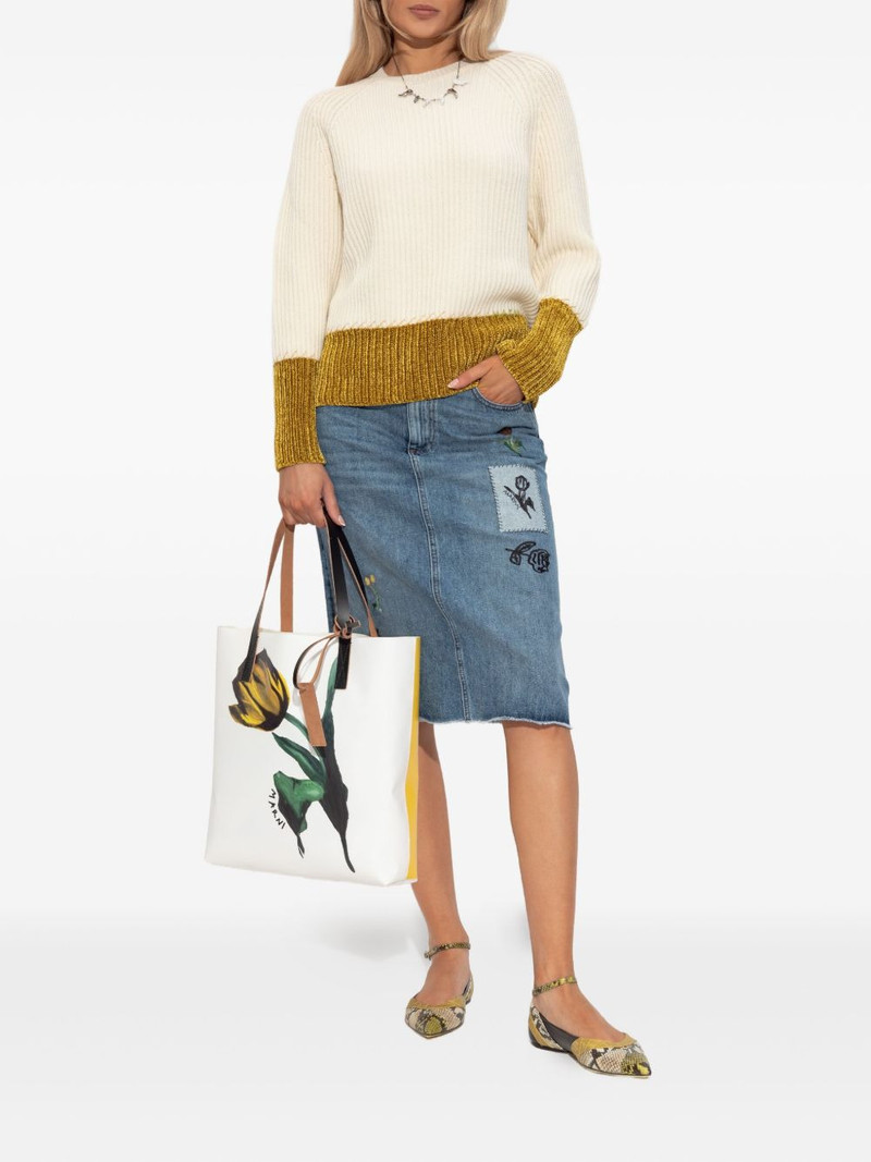 Marni embroidered-floral denim midi skirt outlook