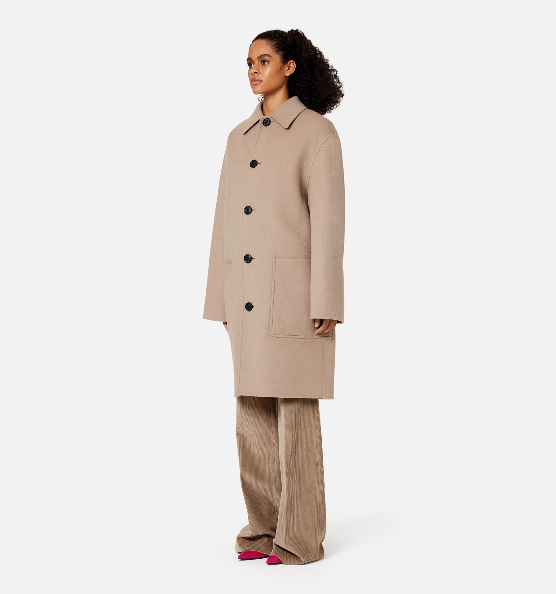 Double Face Coat With Patch Pockets - 5