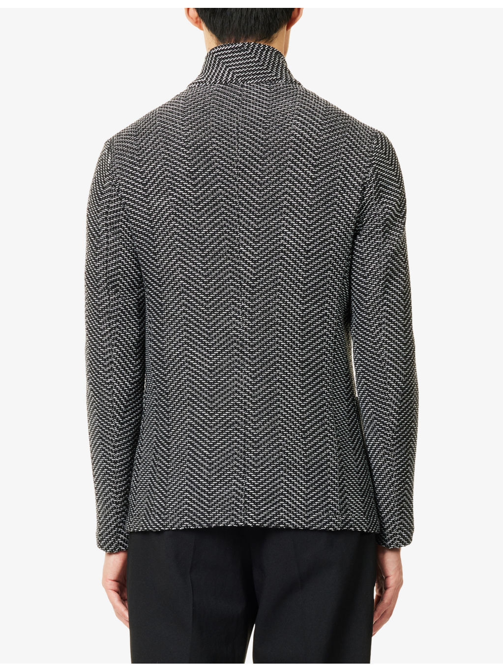 Diagonal-Button Patterned Wool Blazer - 4