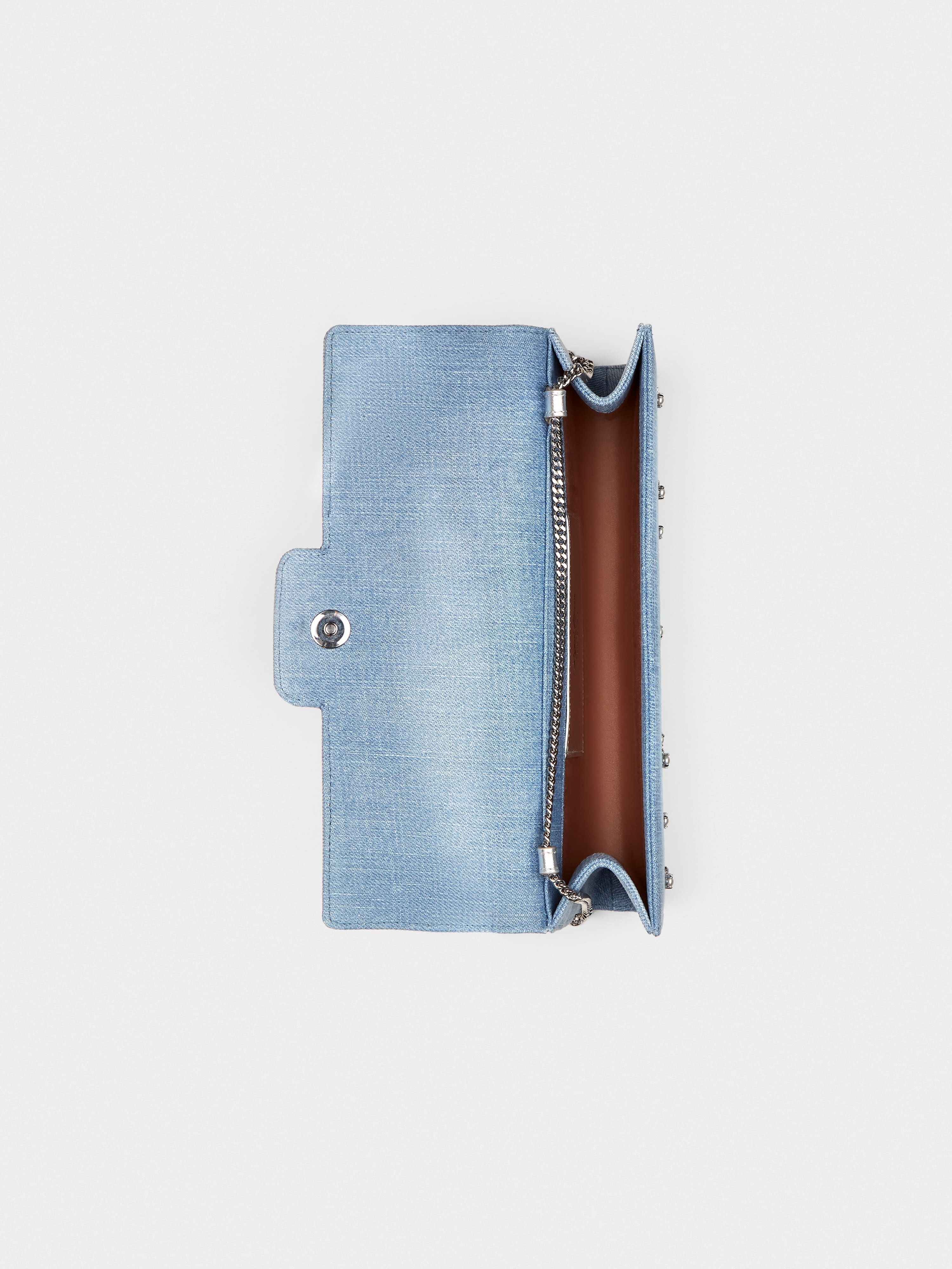 Flower Strass Pearl Buckle Clutch Bag in Denim - 6