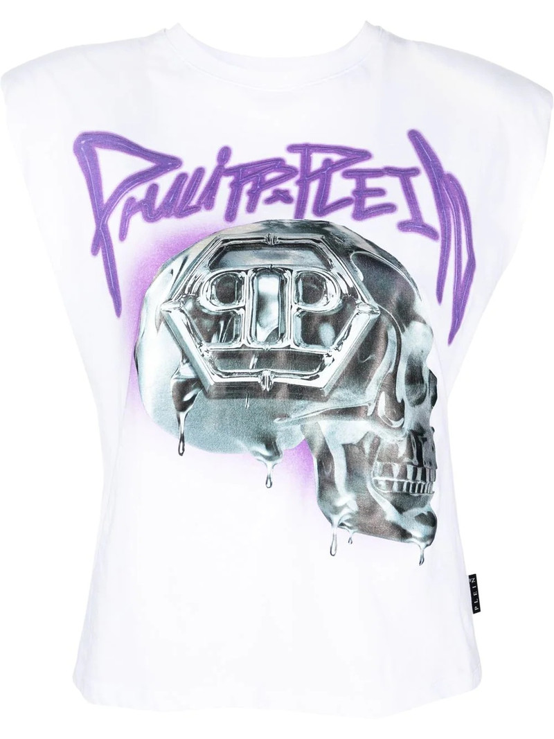 Skull-print Padded-shoulder tank top 1