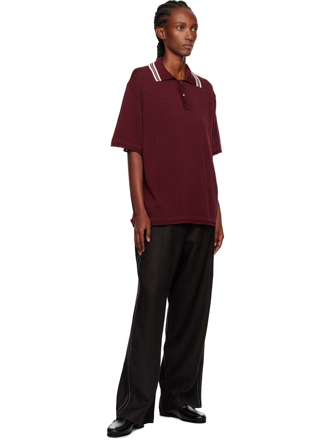 Burgundy Organic Cotton Pointelle Polo - 4