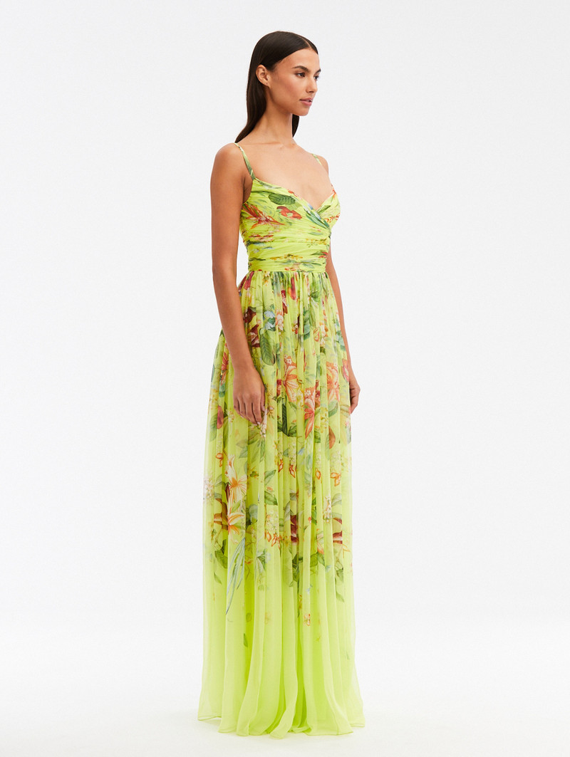 DEGRADÉ FLORA & FAUNA DRAPED CHIFFON GOWN 3