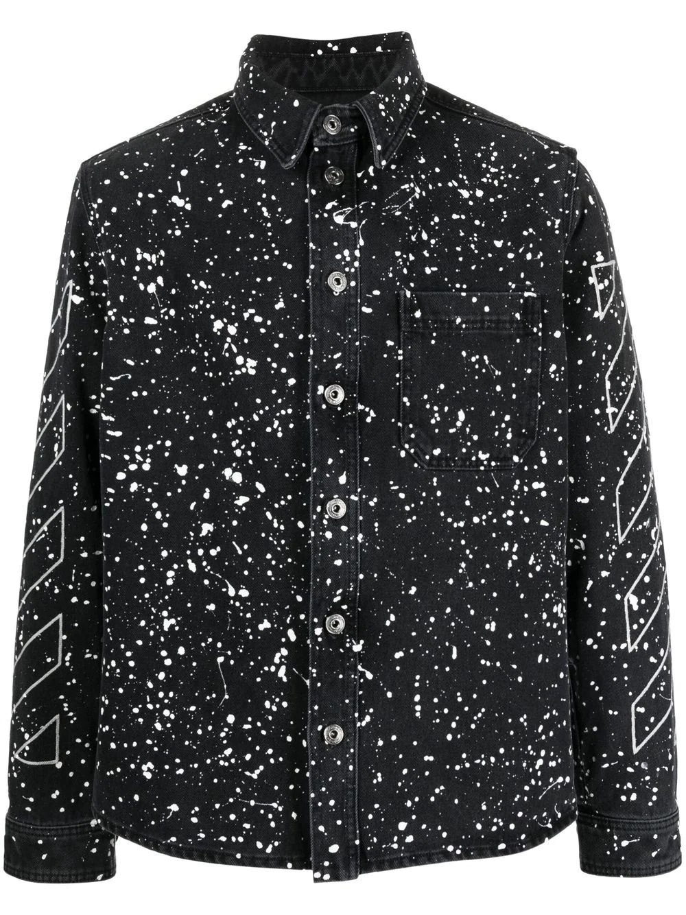 Diag-stripe paint-splatter denim shirt - 1