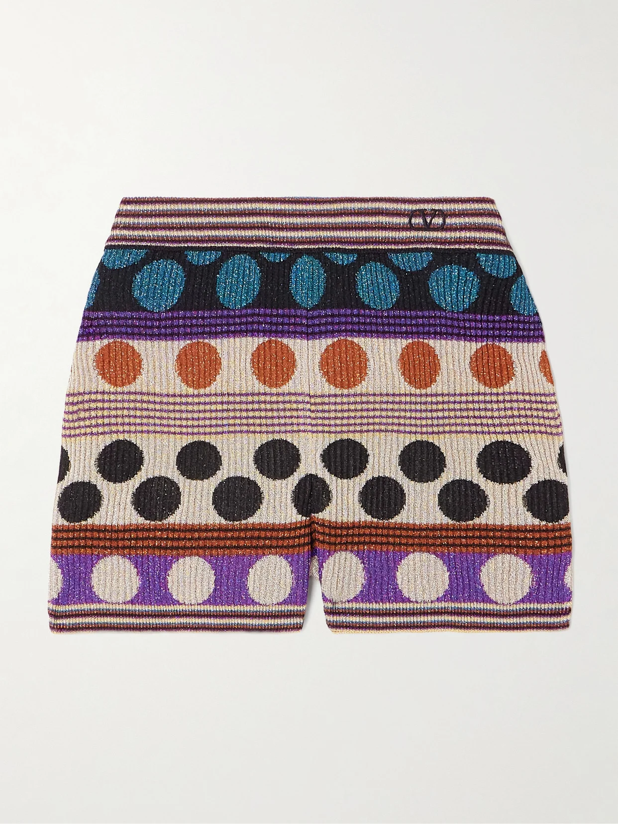 Embroidered Ribbed Metallic Jacquard-knit Shorts - 1