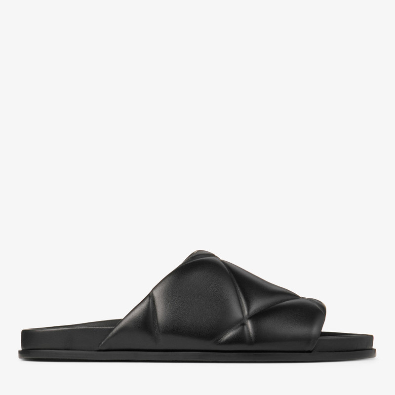 Sav Slide M Black Shiny Quilted Leather Slide 1