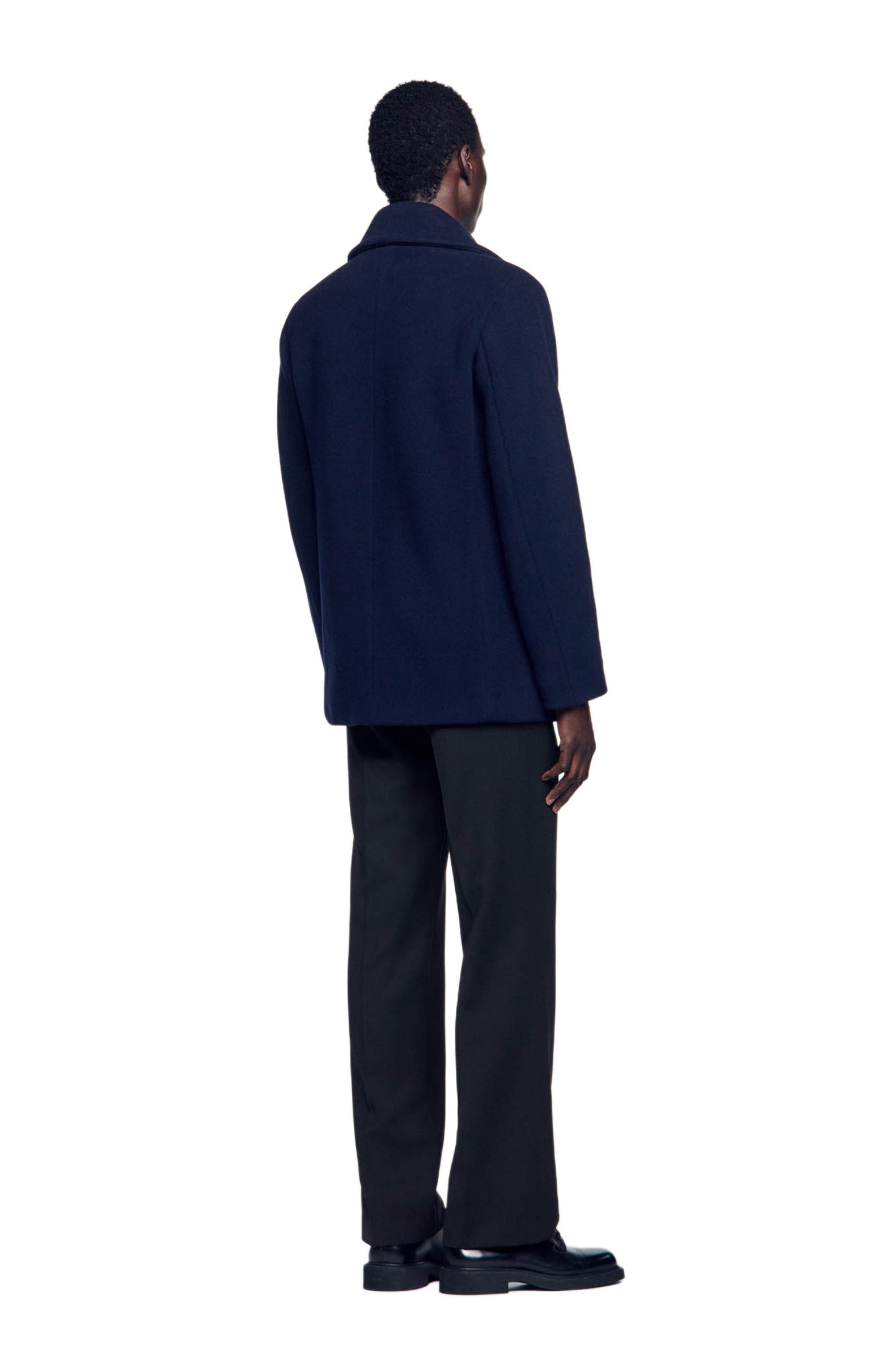 SANDRO Wool pea coat in Navy Blue at Nordstrom - 2