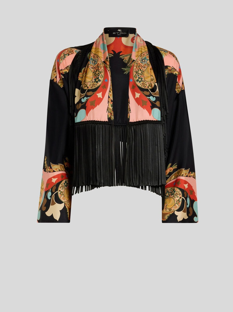 SILK JACKET WITH FRINGING AND PLACED PRINT 1