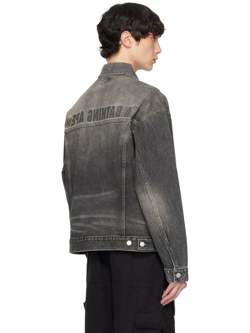Black Distressed 13 Oz Trucker Denim Jacket - 3