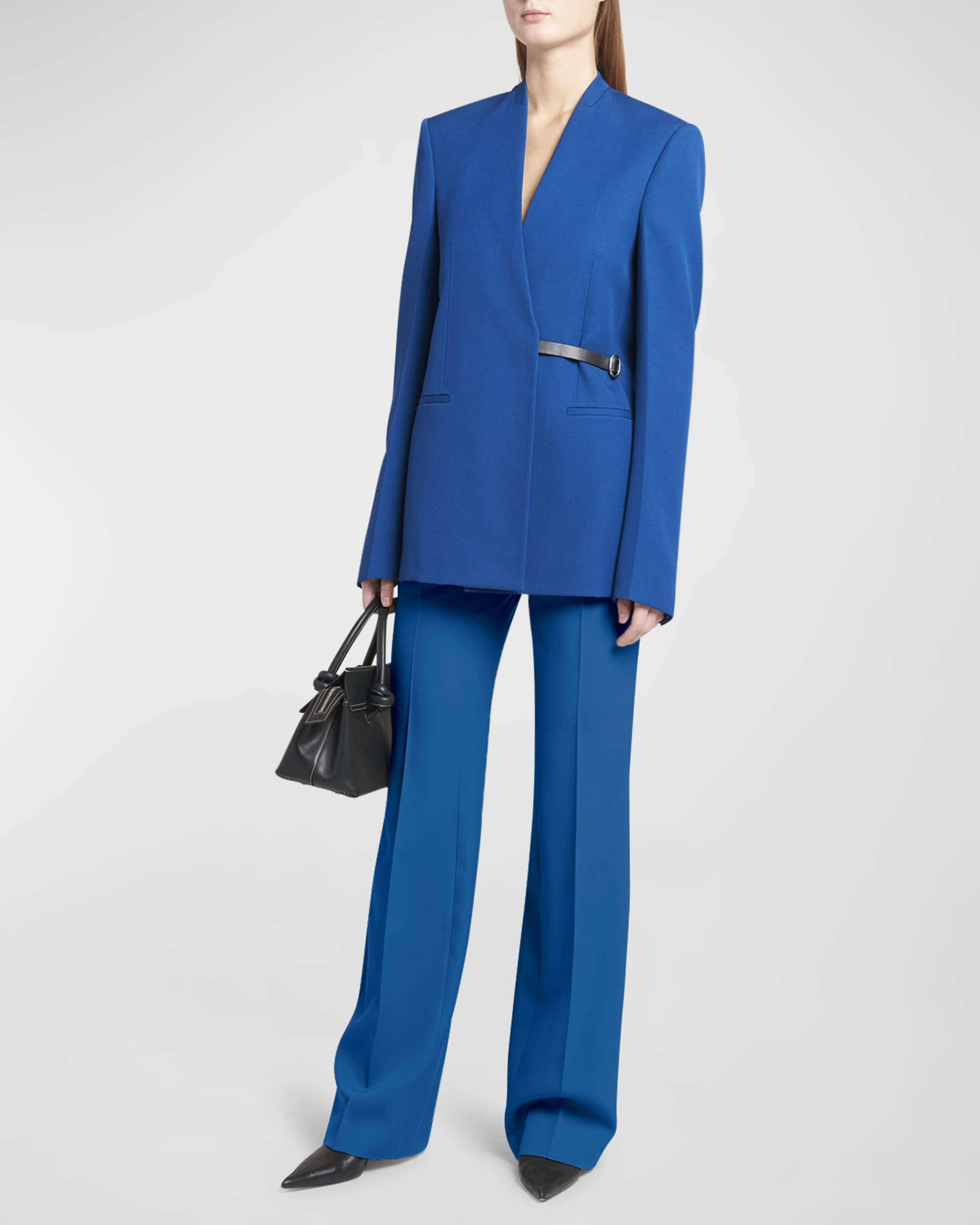 Jil Sander Leather-Trim Collarless Blazer Jacket