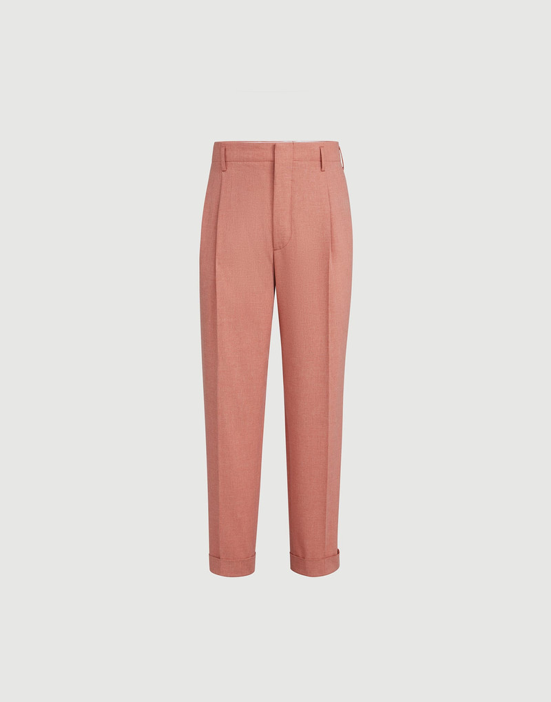 Virgin wool, cotton and silk mouliné trousers with double pleats 1