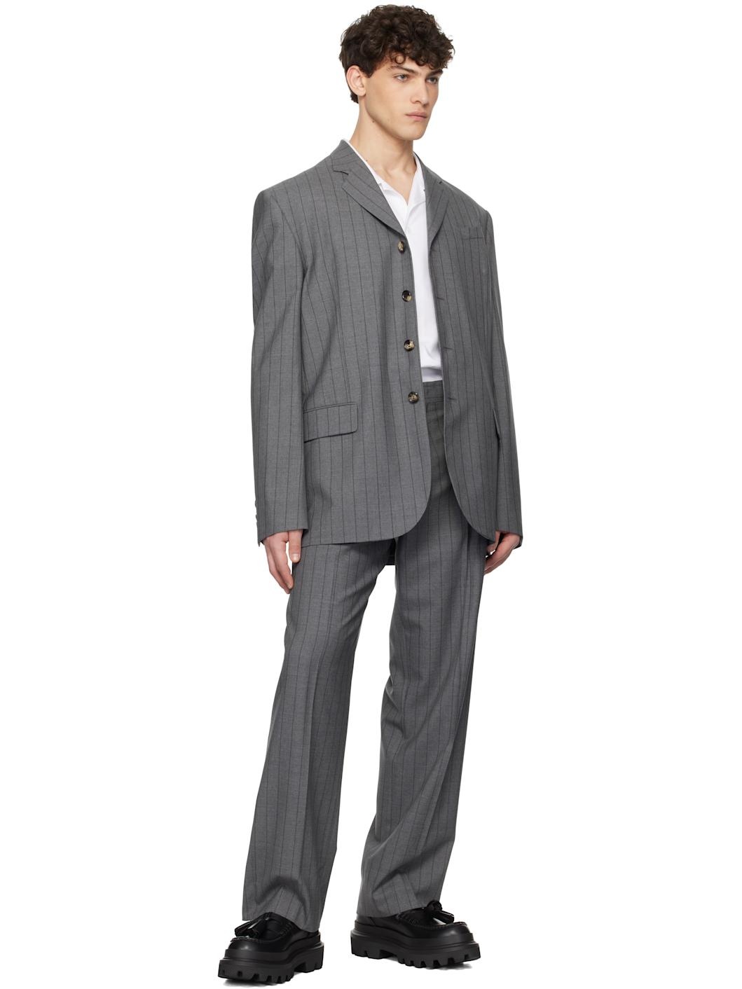 Gray Wool Pinstripe Blazer - 4