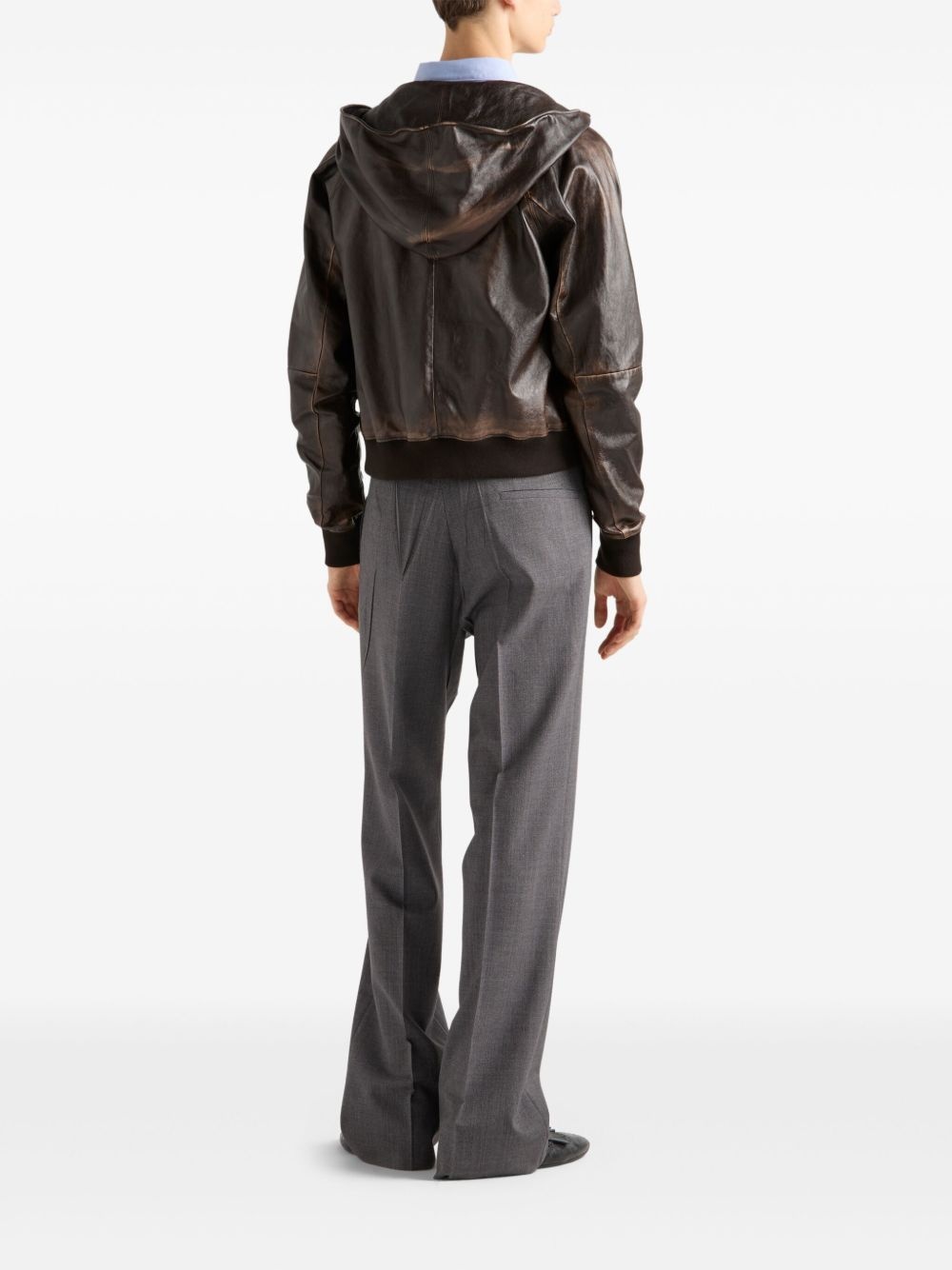hooded leather jacket - 3