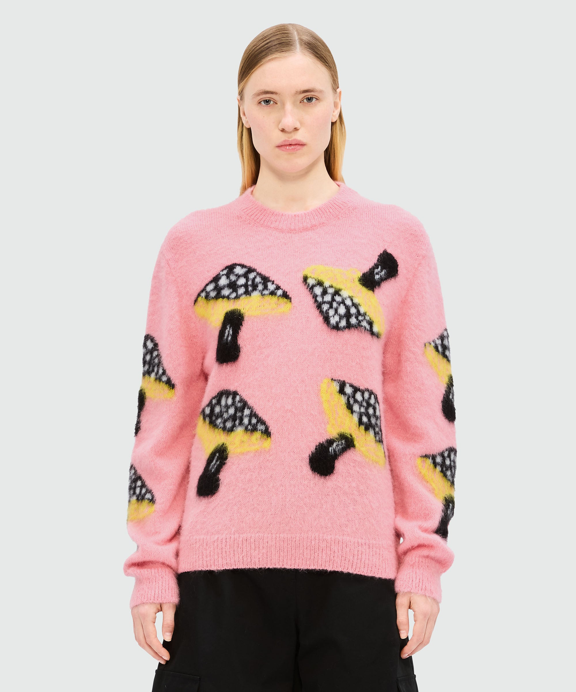 Pink jacquard mohair sweater "Fantastic mushroom" - 2