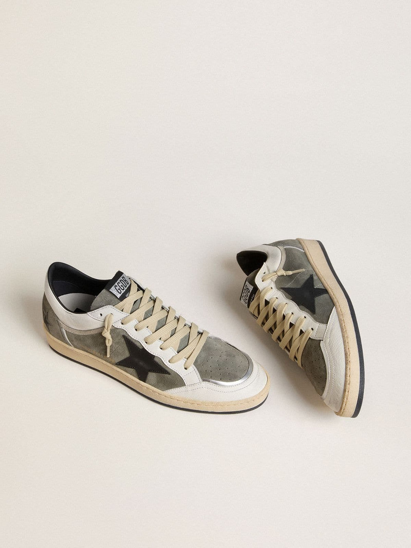Golden Goose Men's Ball Star in gray suede with black leather star and white nappa leather inserts outlook