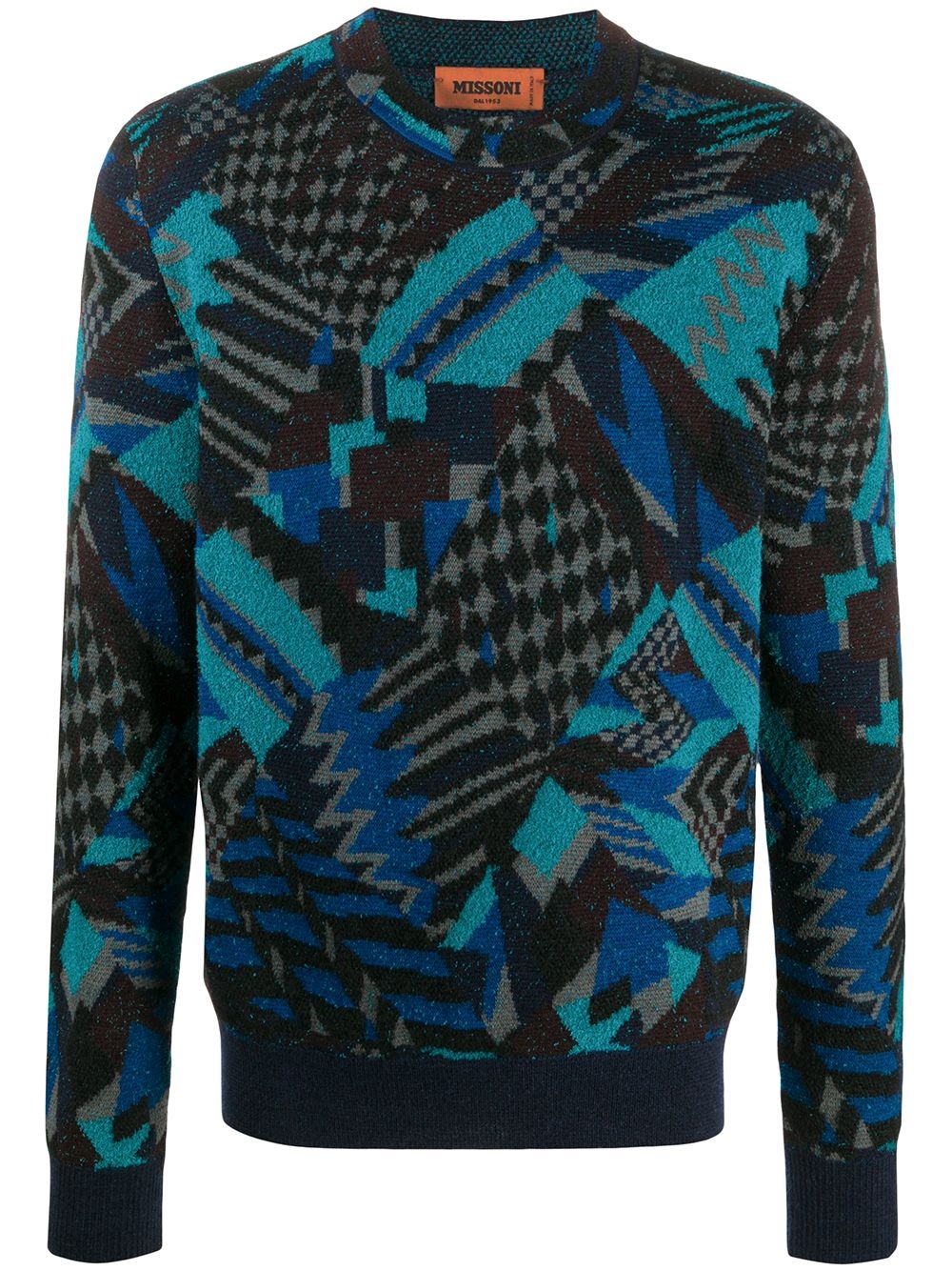 abstract-pattern crew neck jumper - 1