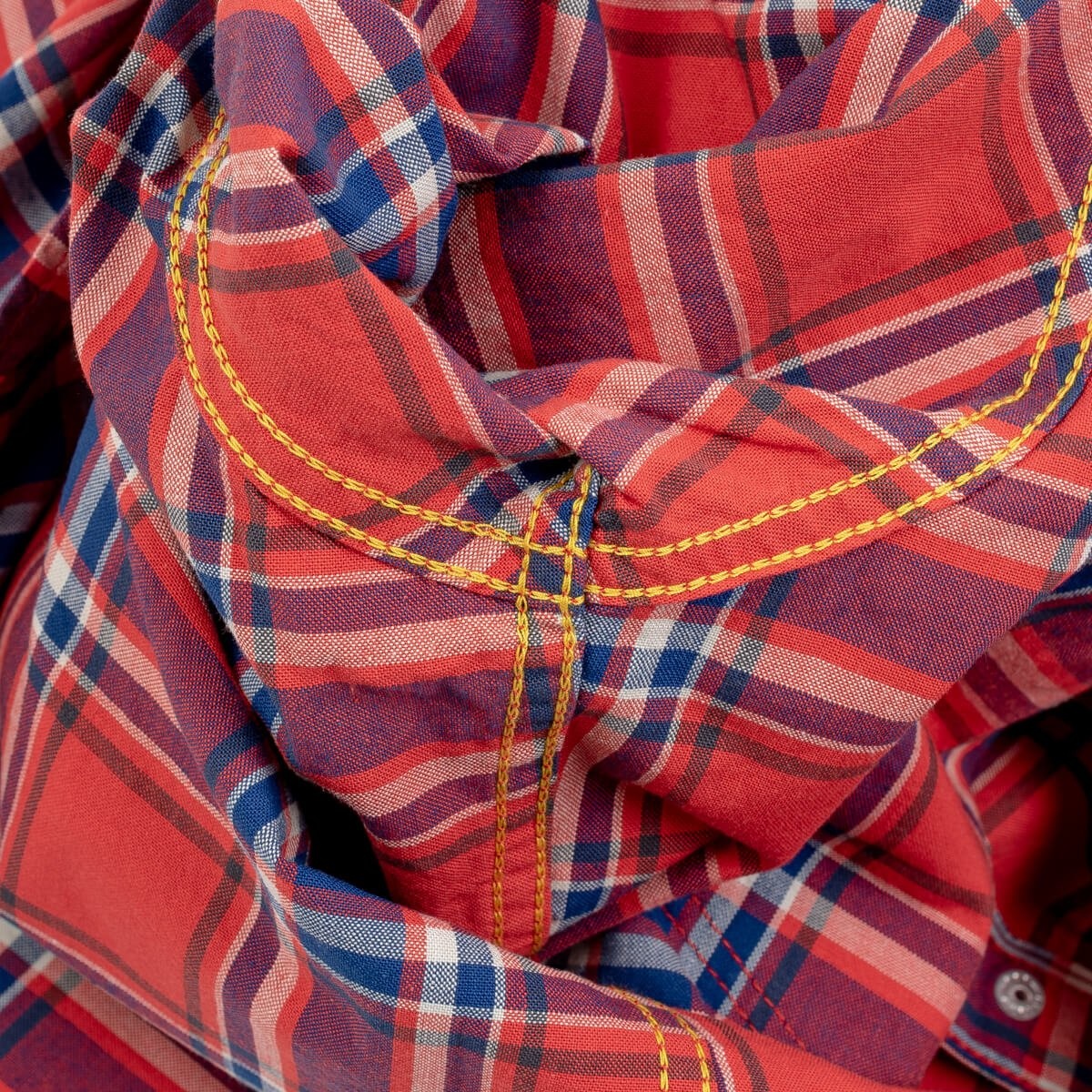 IHSH-359-RED 5oz Selvedge Madras Check Short Sleeved Western Shirt - Red - 13