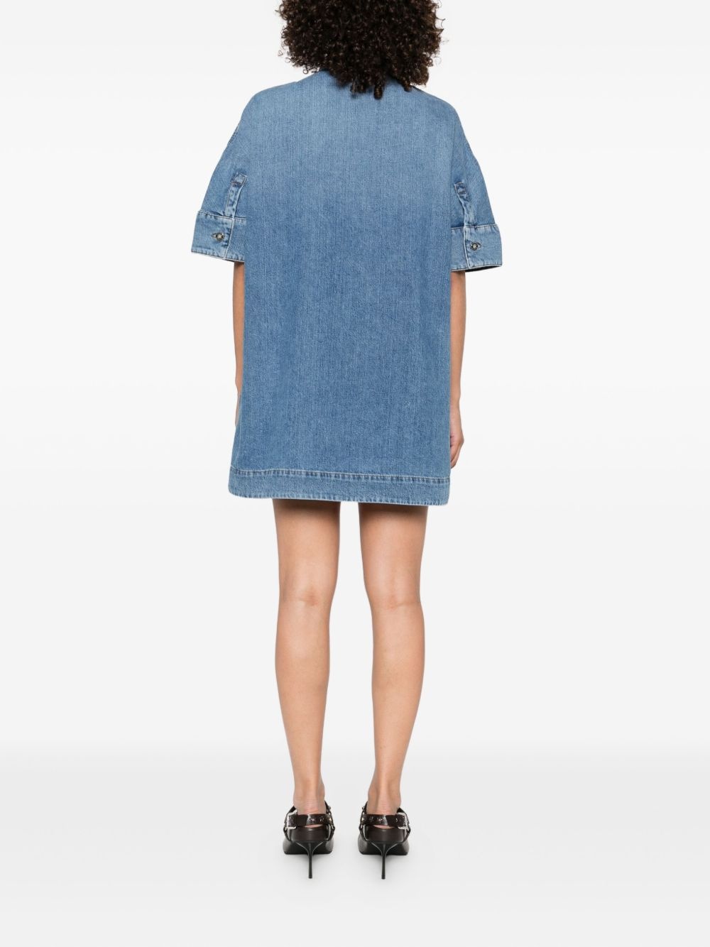 embroidered button-placket mini dress - 4