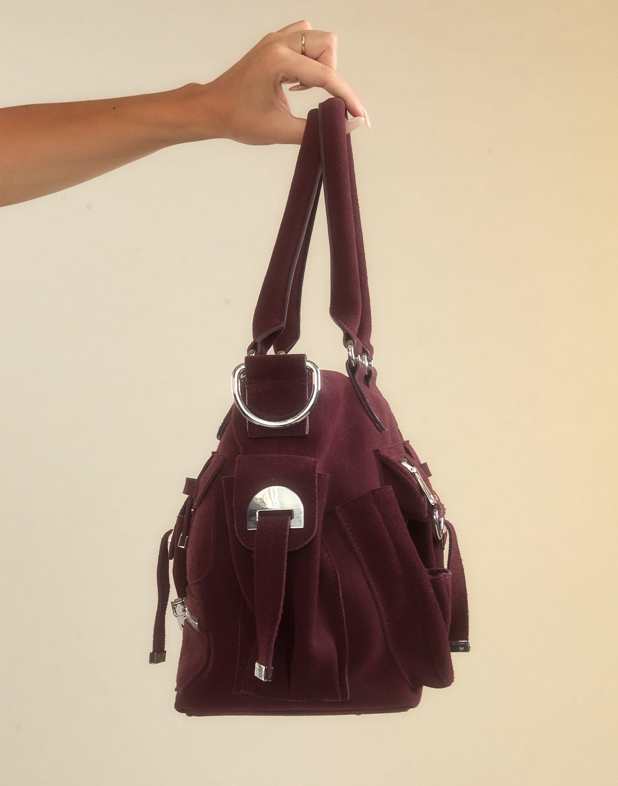 Suede Cargo Pocket Shoulder Bag - 4