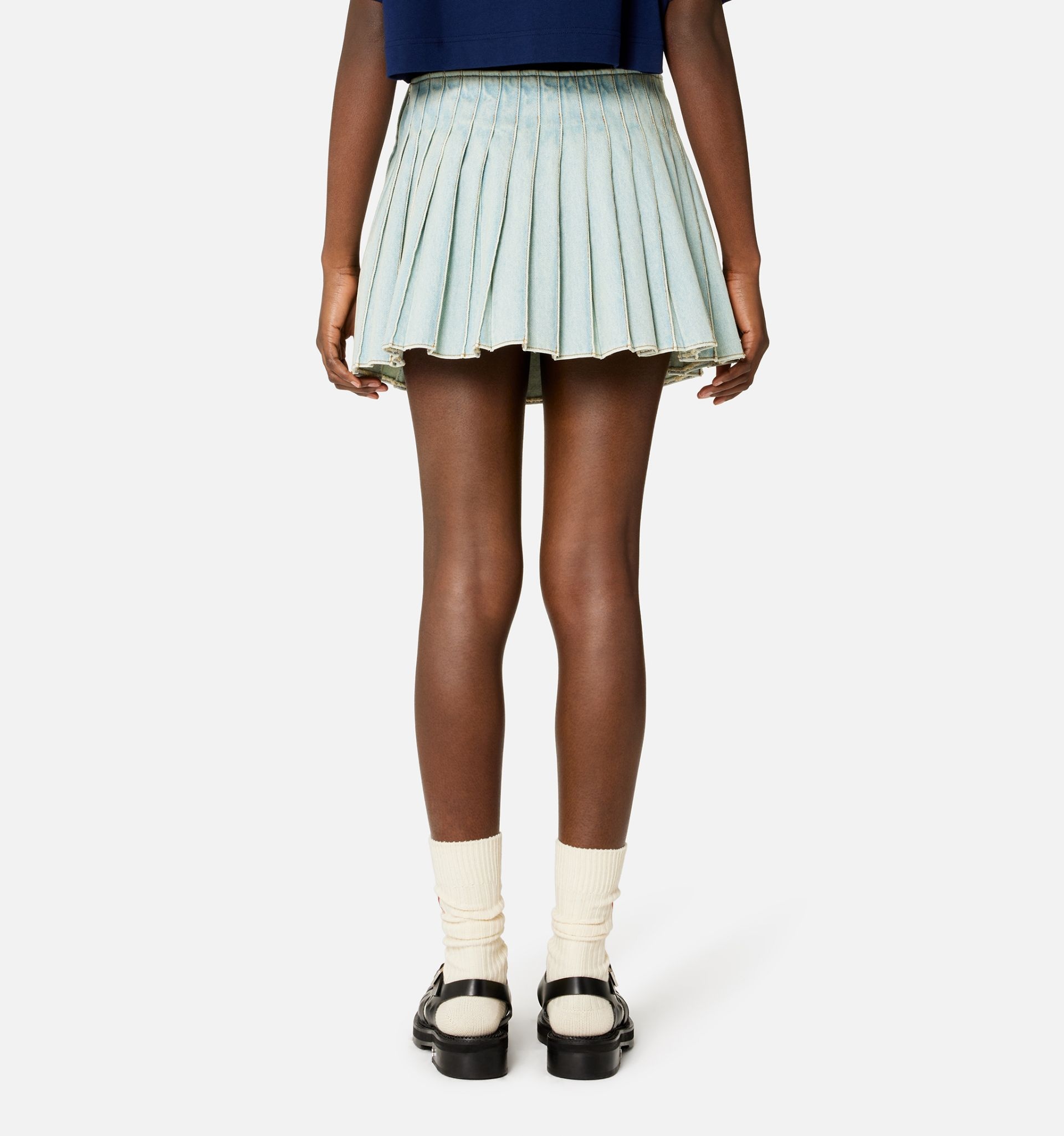 Denim Pleated Skirt - 6