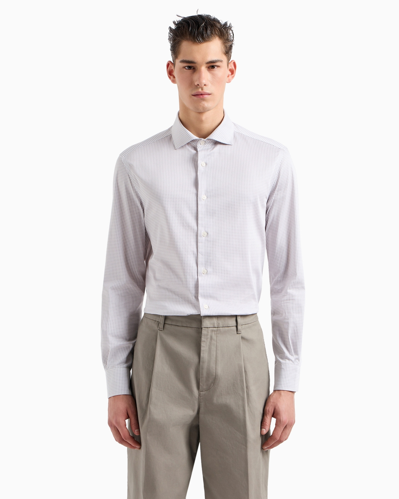 Printed-pattern stretch cotton shirt - 2