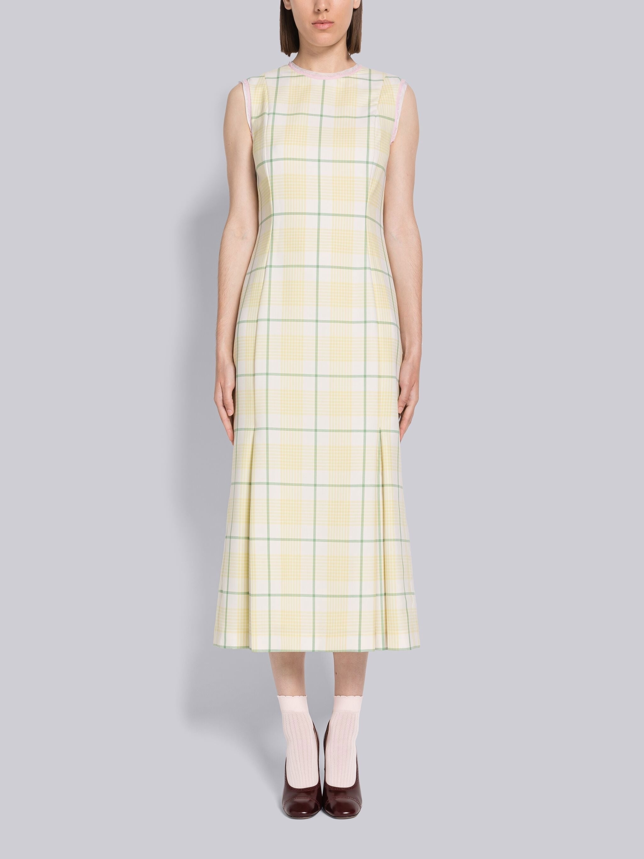 Hairline Check Suiting 4-Bar Pleat Back Dress - 1