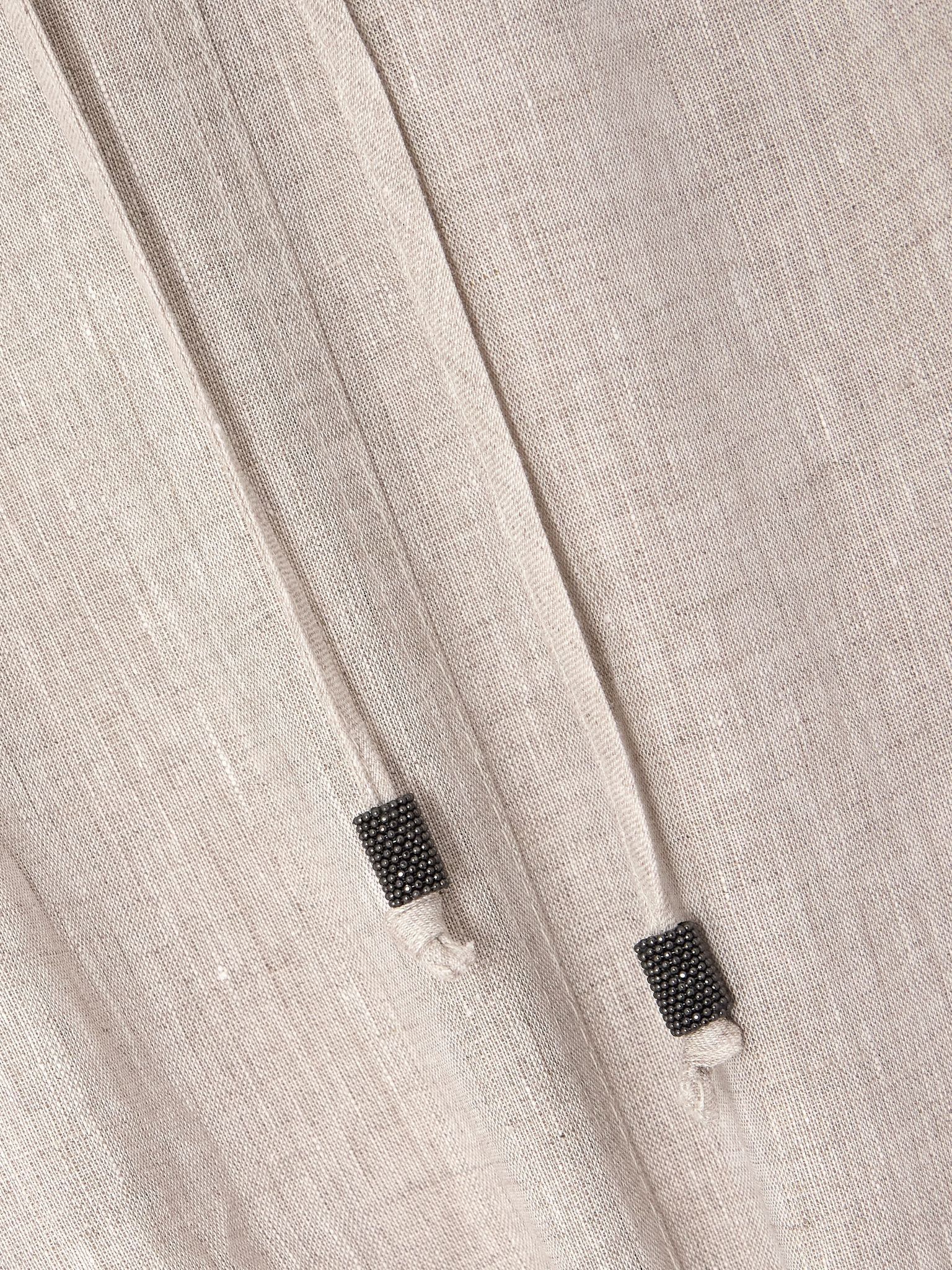 Bead-embellished linen midi skirt Beige - 5