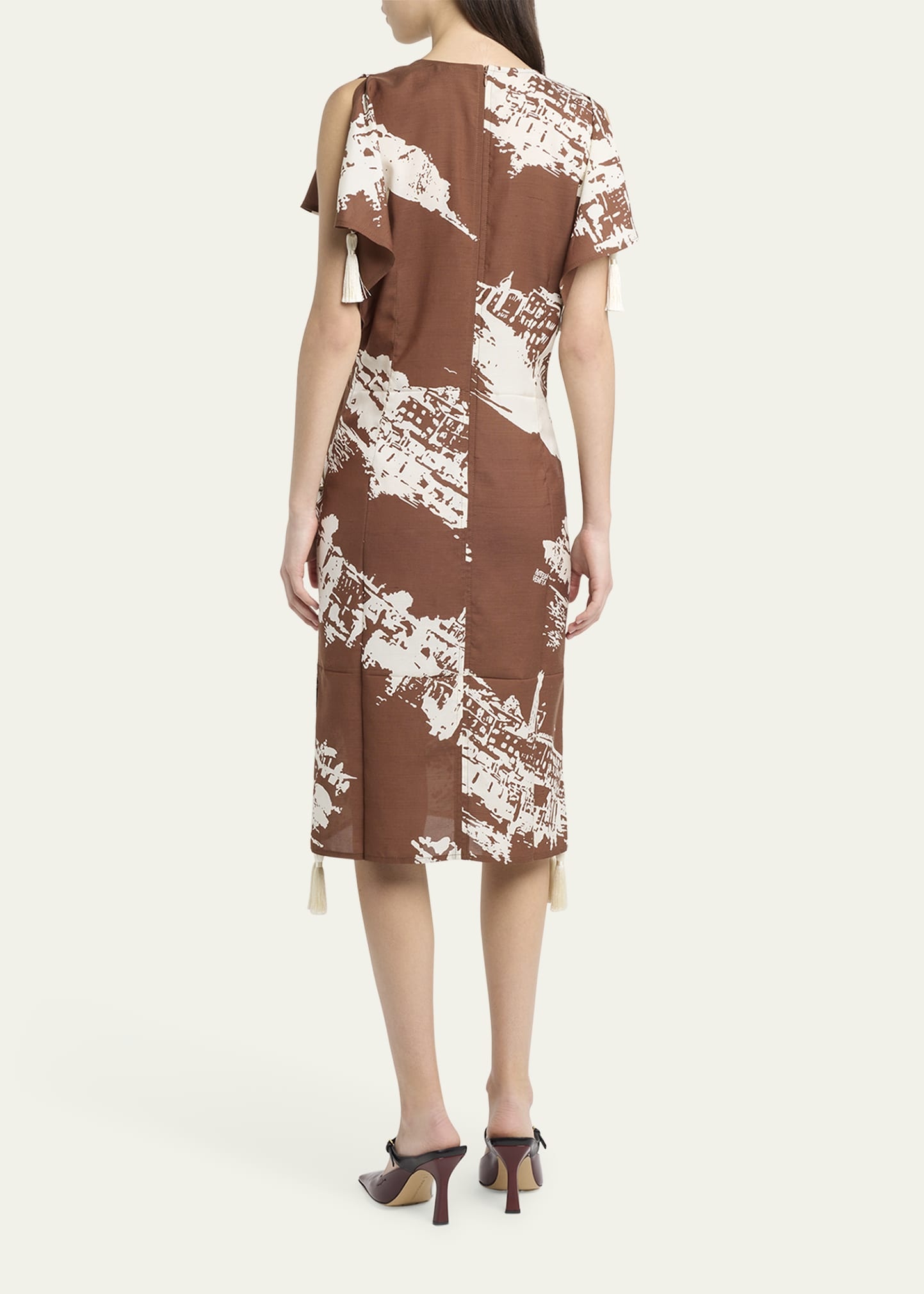 Italian Postcard Silk Shantung Short-Sleeve Dress - 3