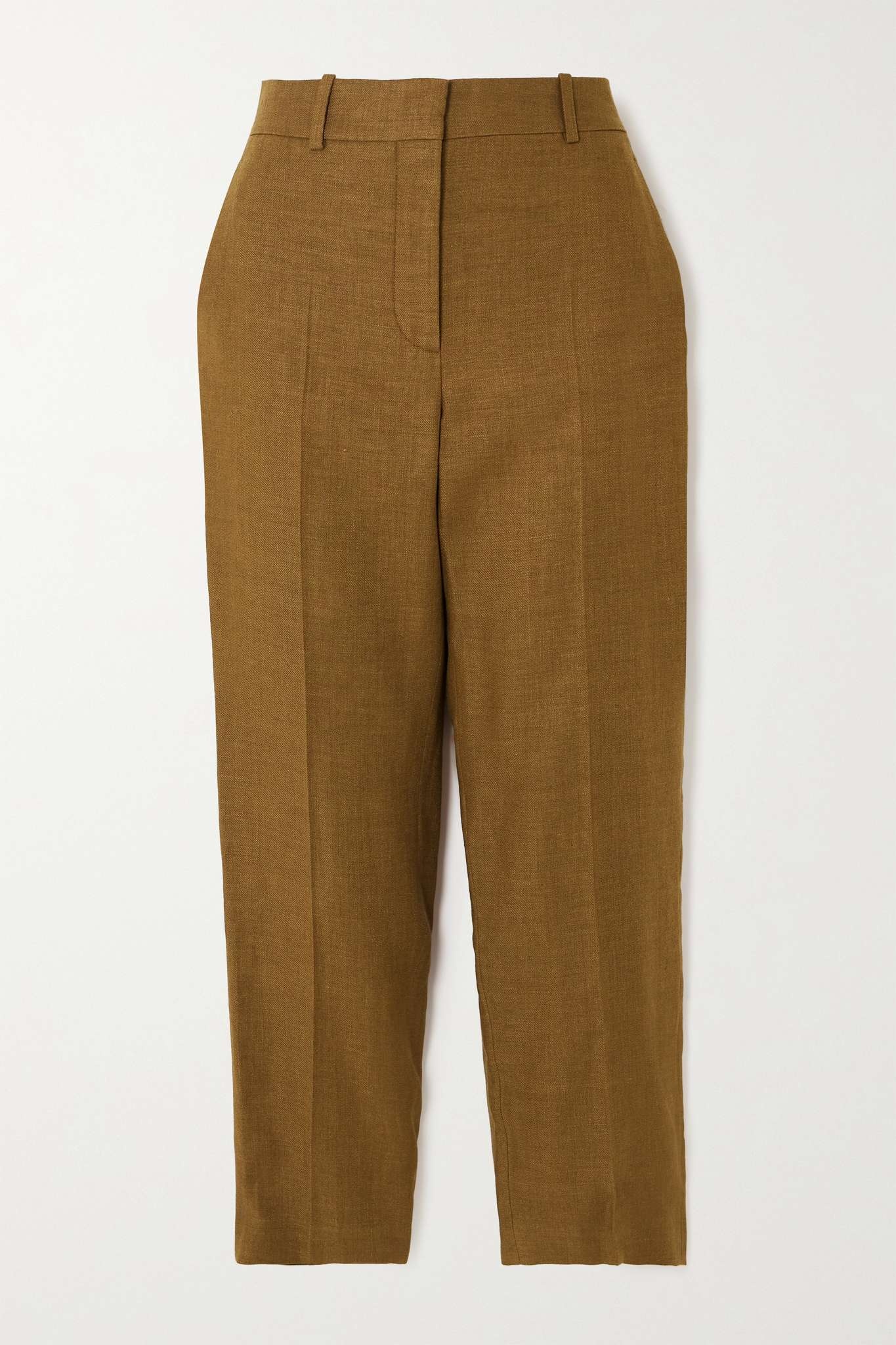 Cropped linen and wool-blend tapered pants - 1