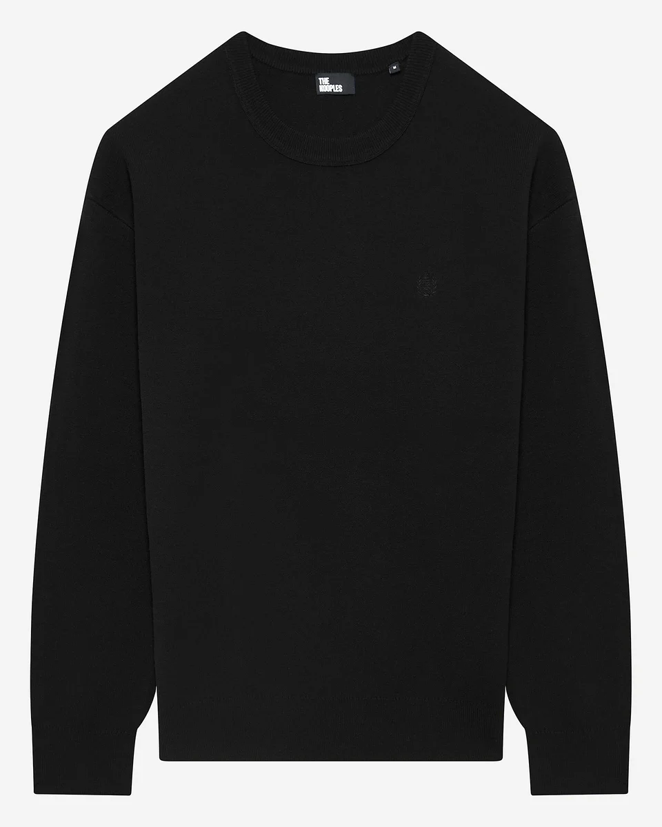 BLACK MERINO WOOL ROUND-NECK SWEATER - 1
