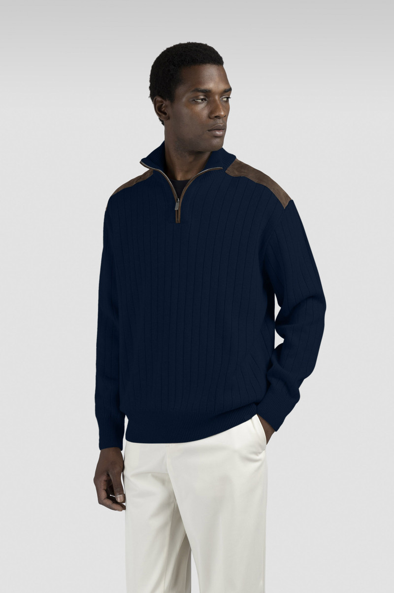 WOOL CASHMERE HALF ZIP SWEATER WITH SUEDE DETAILS 6