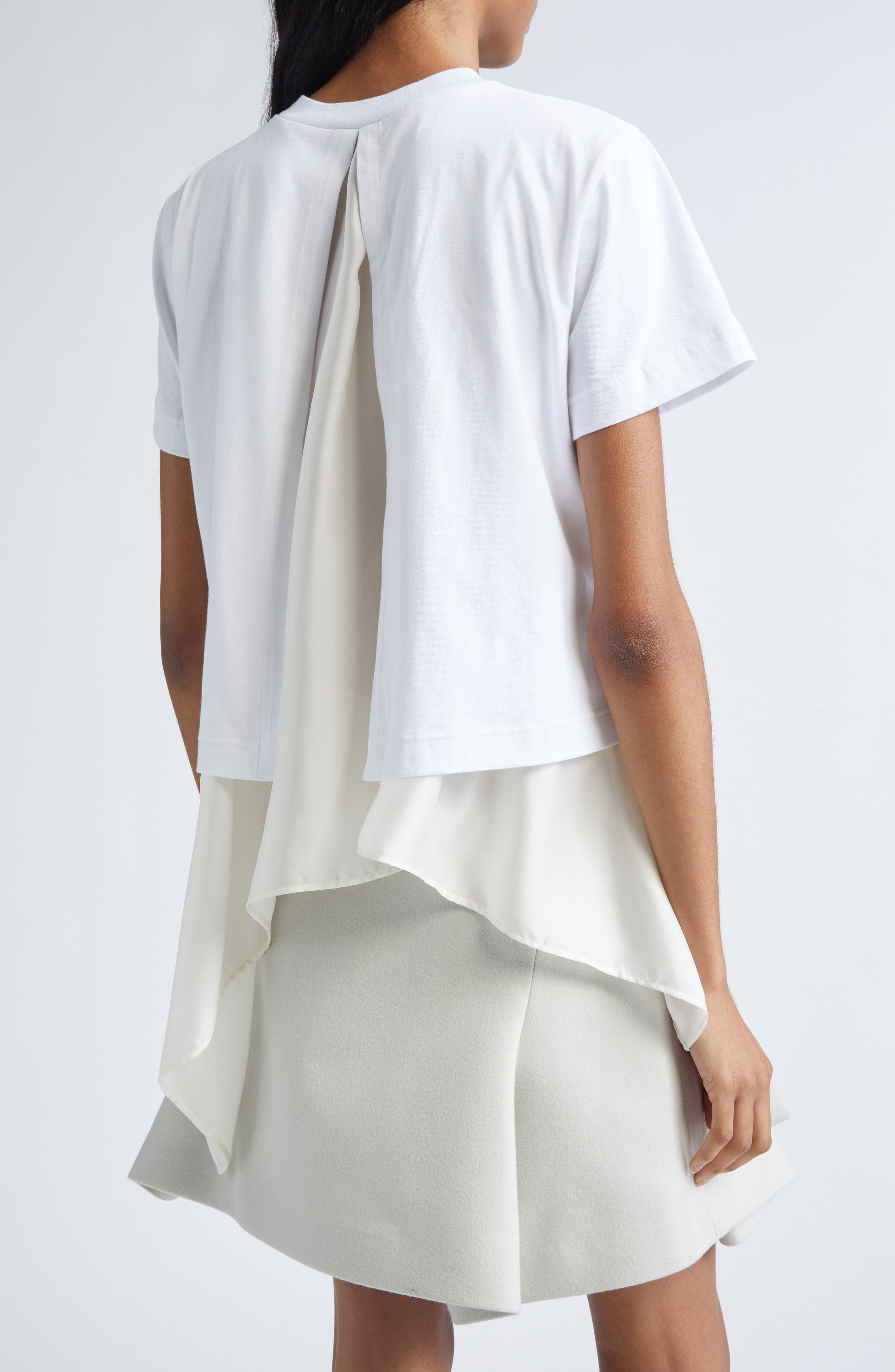 Sacai Mixed Media Satin & Cotton Jersey Pocket T-Shirt in Off White/Ecru at Nordstrom - 3