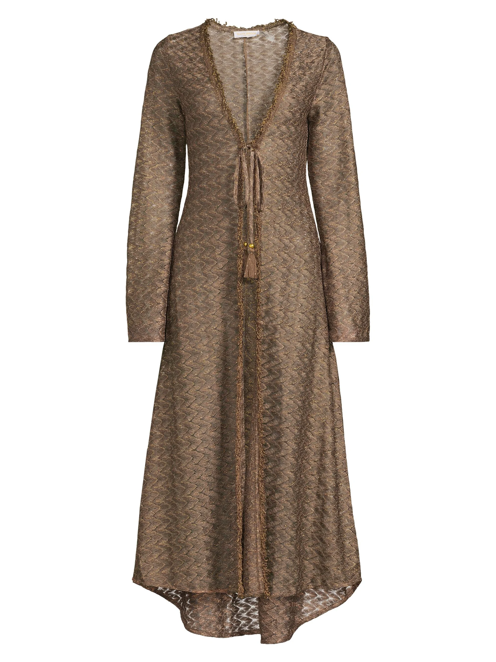 Women's Fatima Metallic Chevron Caftan - Brown Gold Zig Zag - 1