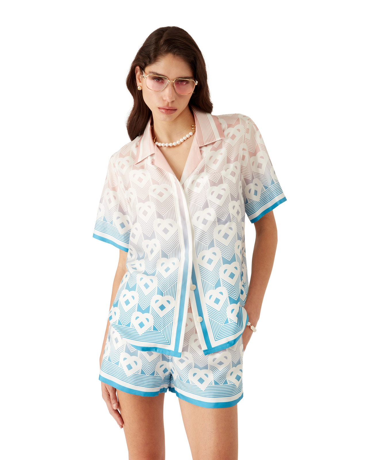 Gradient Heart Monogram Silk Short Sleeve Shirt - 4