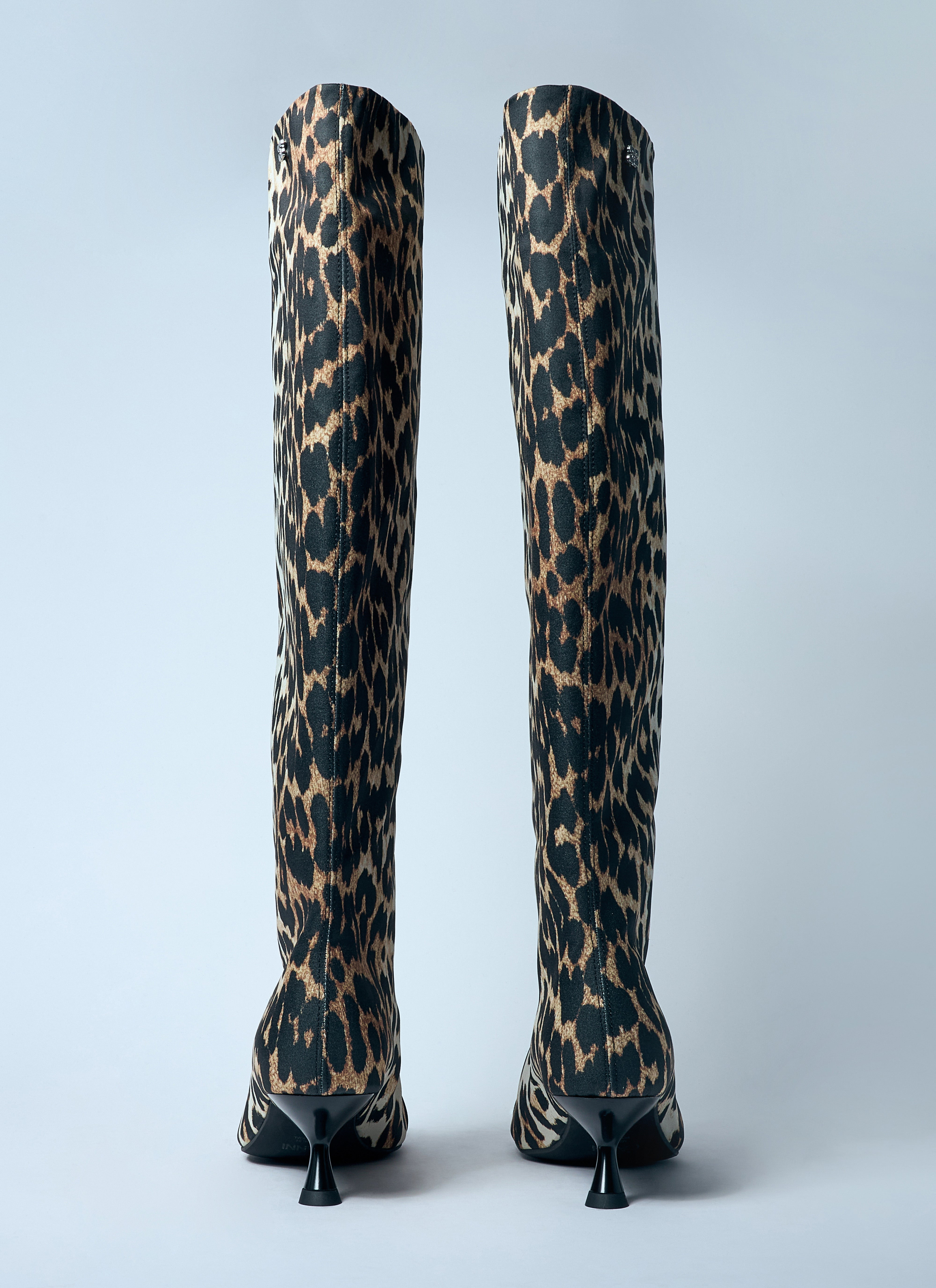 Ganni Women Leopard Eyelets Slouchy High Shaft Boots - 6