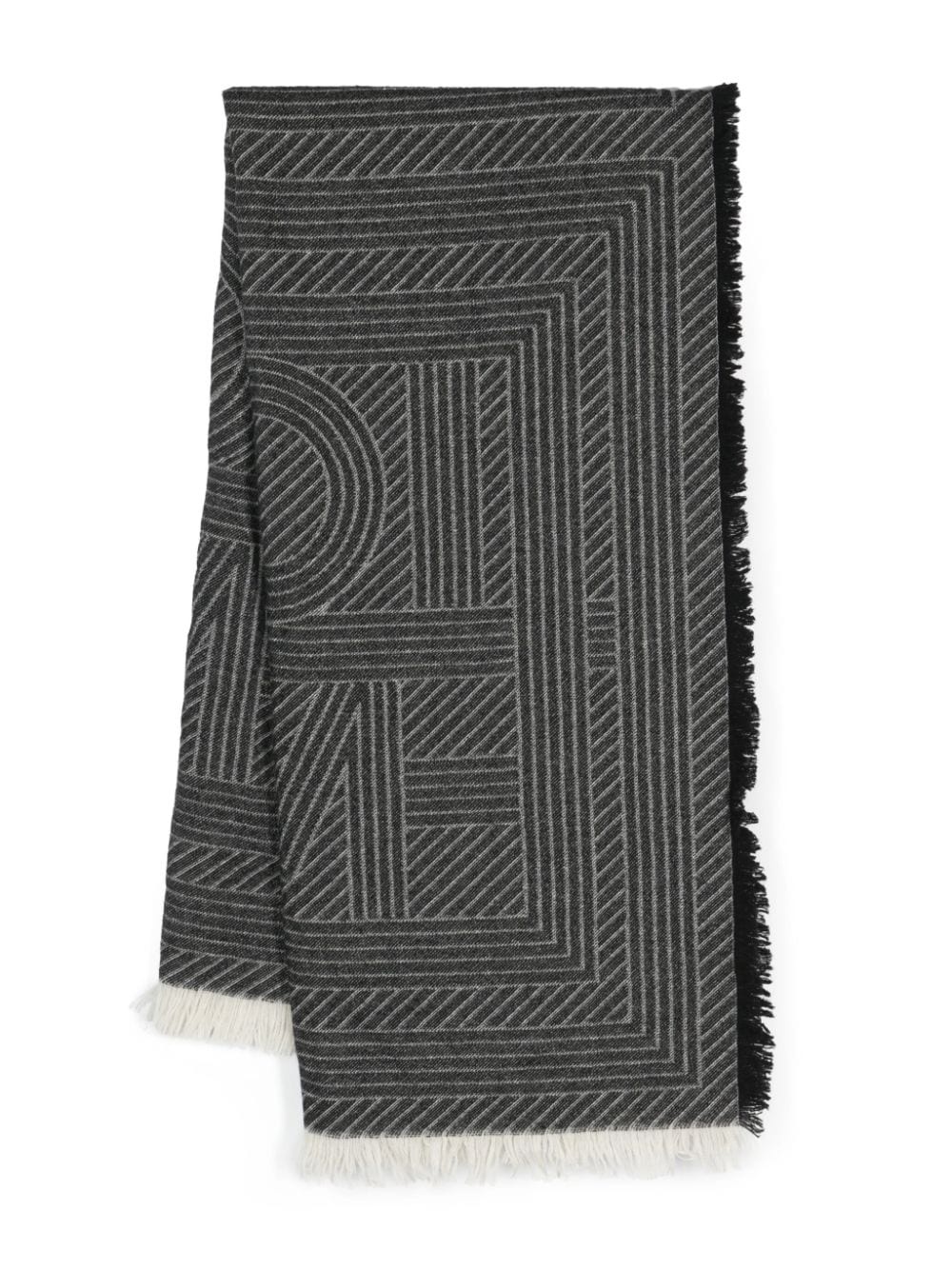 monogram-jacquard striped fringed scarf - 1