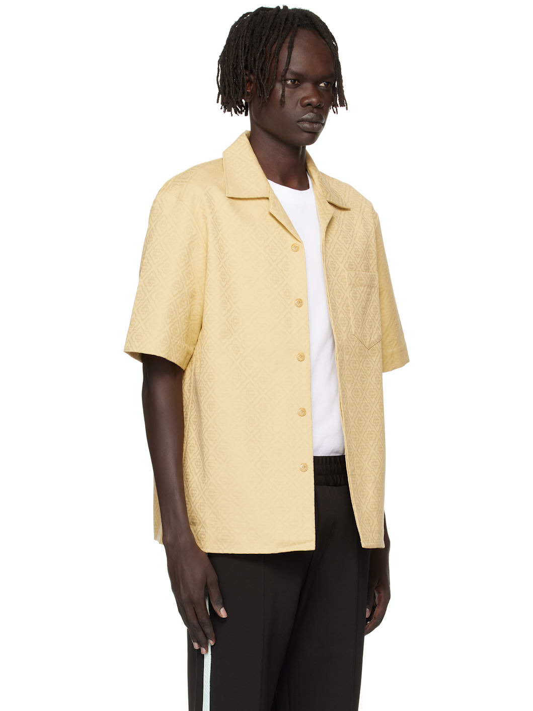 Beige Short Sleeve Monogram Shirt - 2