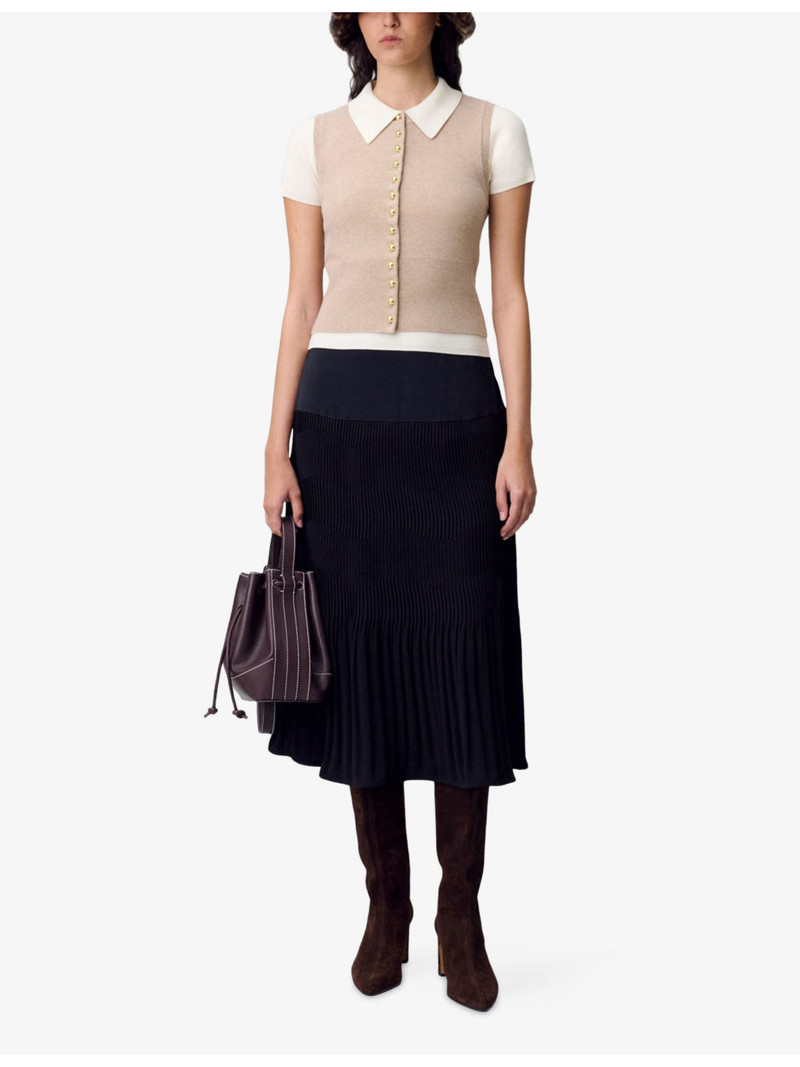 Claudie Pierlot Two-Tone Pleated Woven Midi Skirt outlook